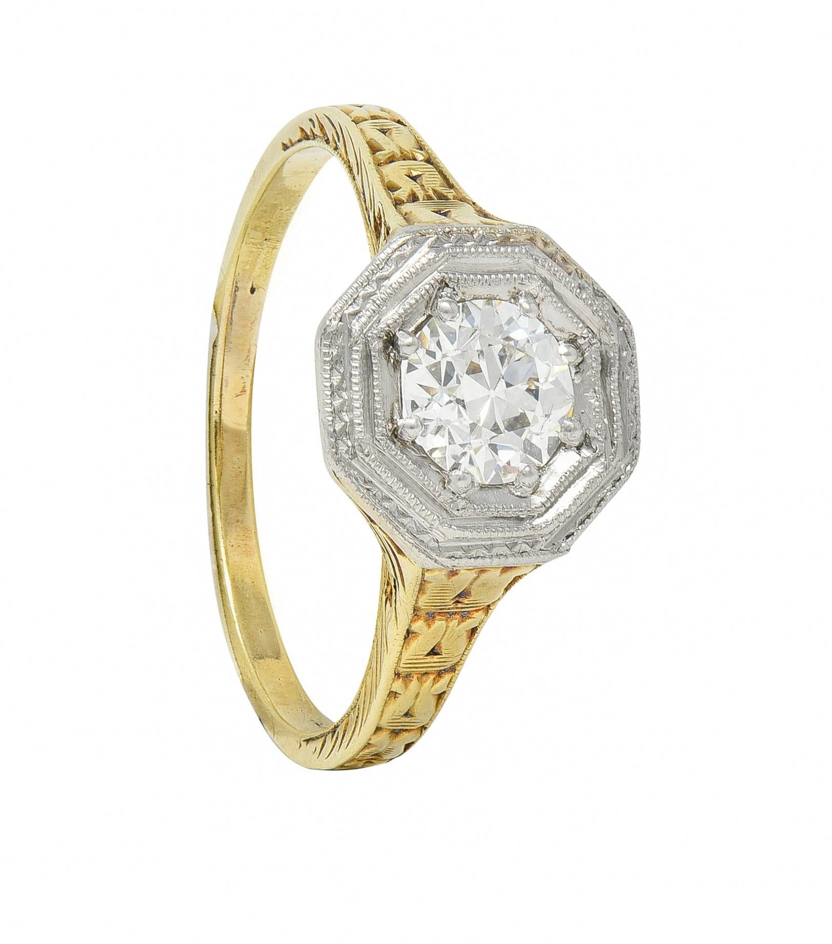 Art Deco European Diamond Platinum 14 Karat Gold Antique Engagement Ring