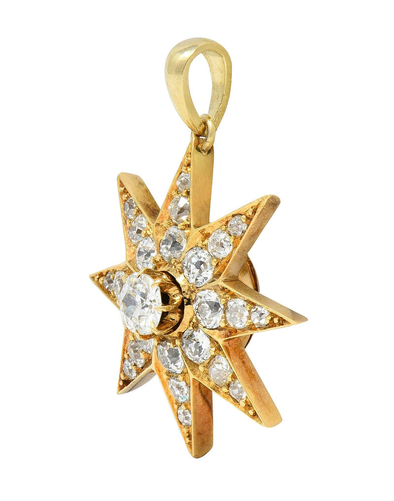 Victorian 1.22 CTW Diamond 18 Karat Gold Hair Starburst Antique Mourning Pendant
