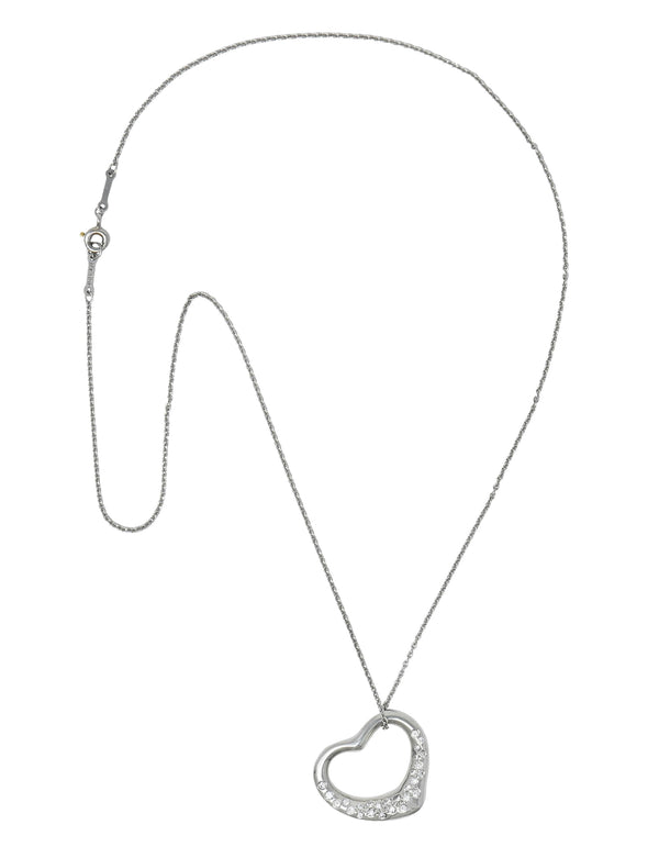 Elsa Peretti Tiffany & Co. Diamond Platinum 22MM Open Heart Pendant Necklace