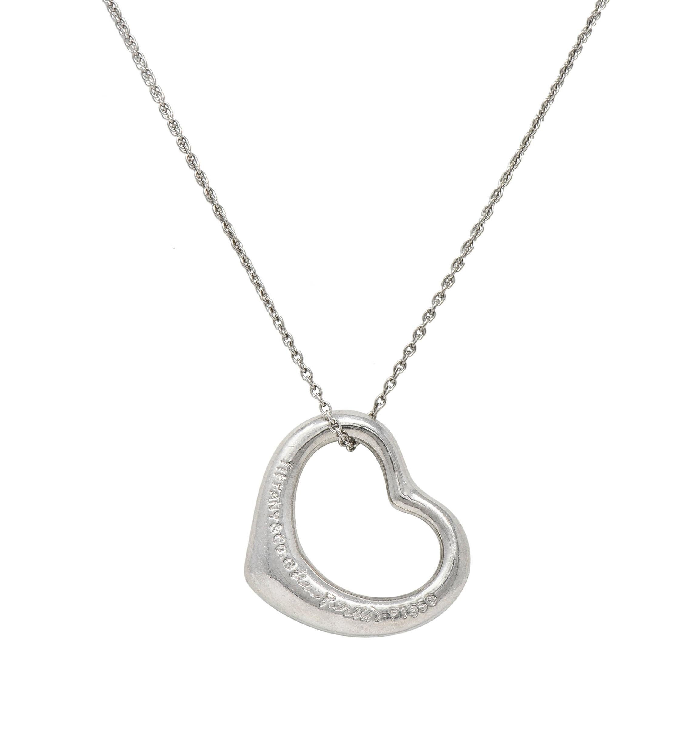 Elsa Peretti Tiffany & Co. Diamond Platinum 22MM Open Heart Pendant Necklace