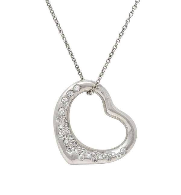 Elsa Peretti Tiffany & Co. Diamond Platinum 22MM Open Heart Pendant Necklace