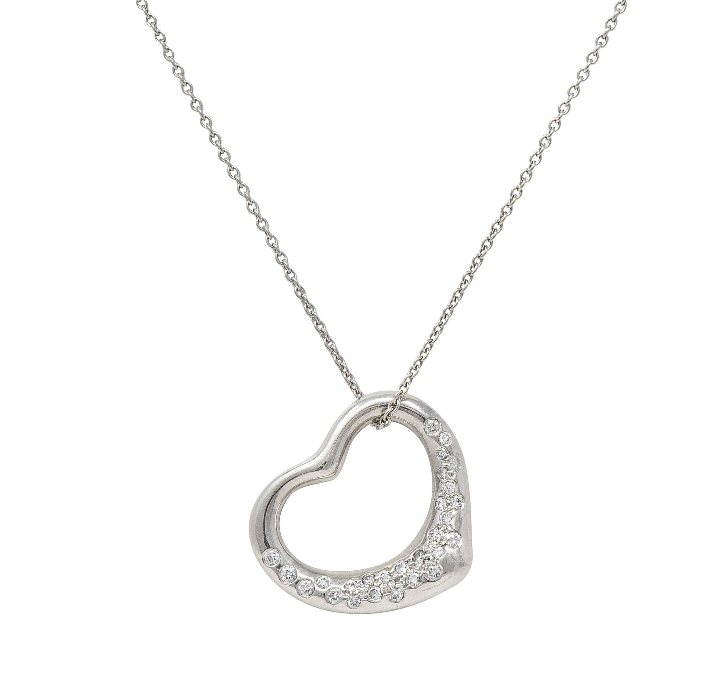 Elsa Peretti Tiffany & Co. Diamond Platinum 22MM Open Heart Pendant Necklace