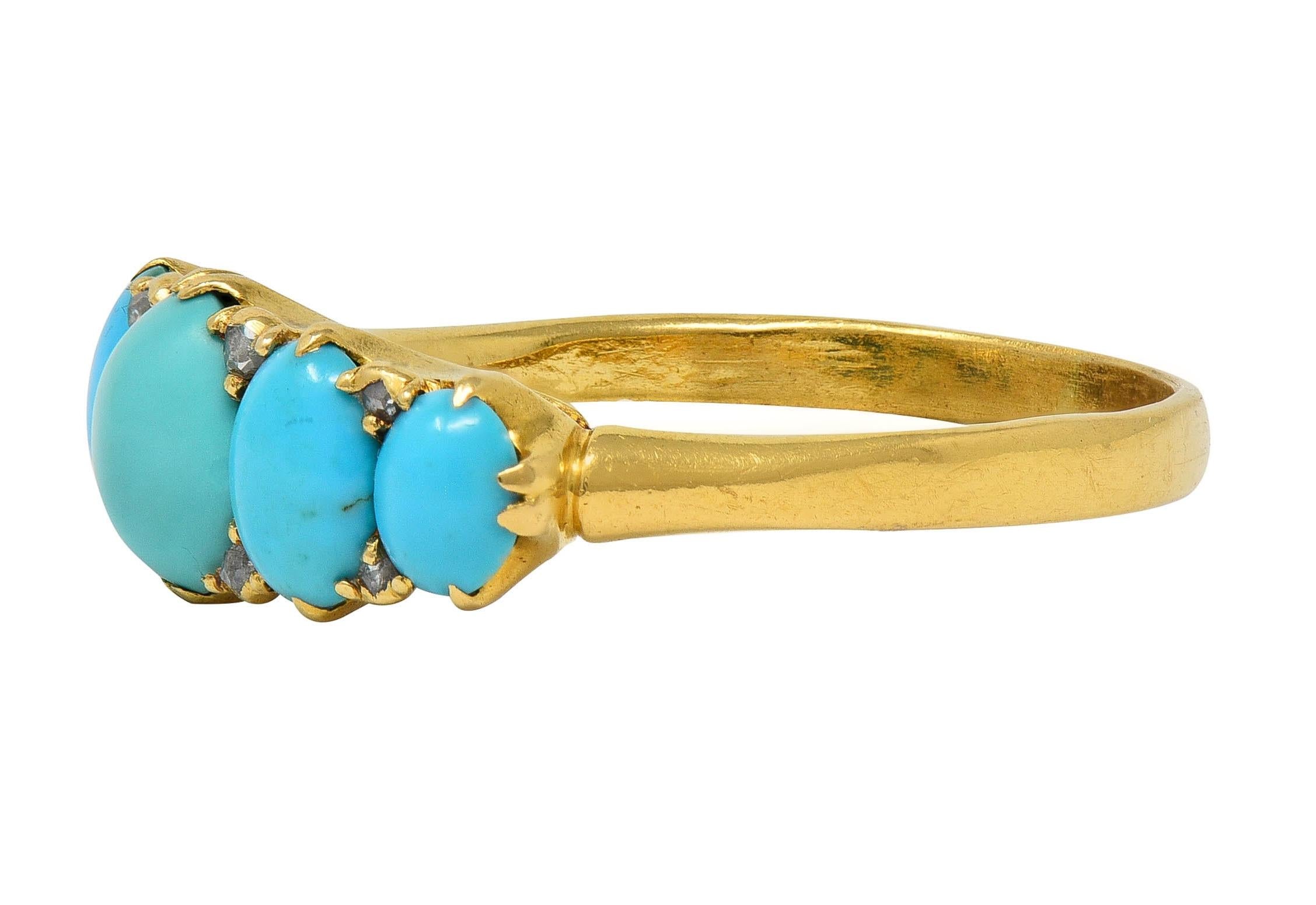 Victorian Turquoise Diamond 18 Karat Yellow Gold Antique Five Stone Band Ring