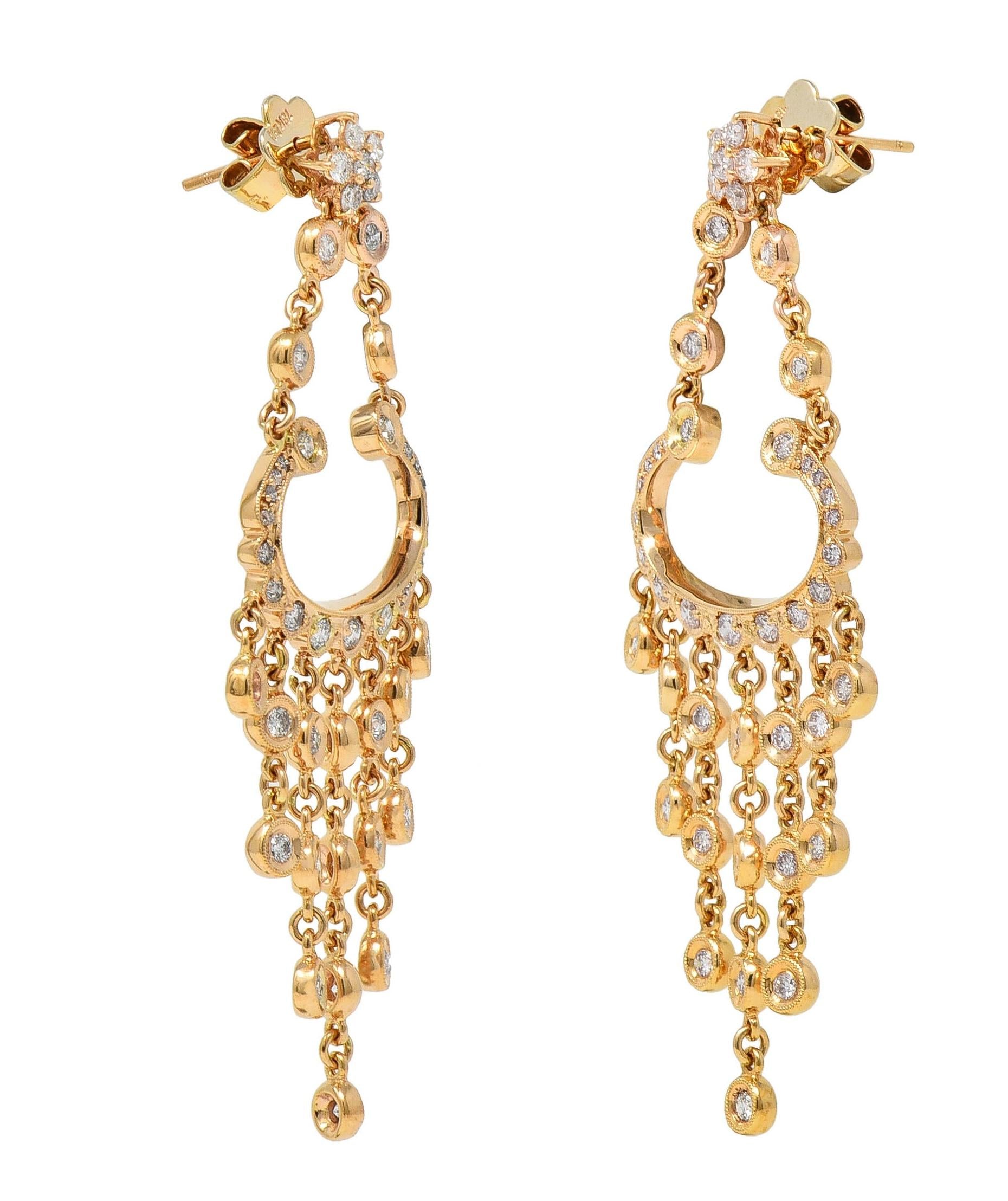 3.00 CTW Diamond 18 Karat Rose Gold Chandelier Fringe Floral Drop Earrings