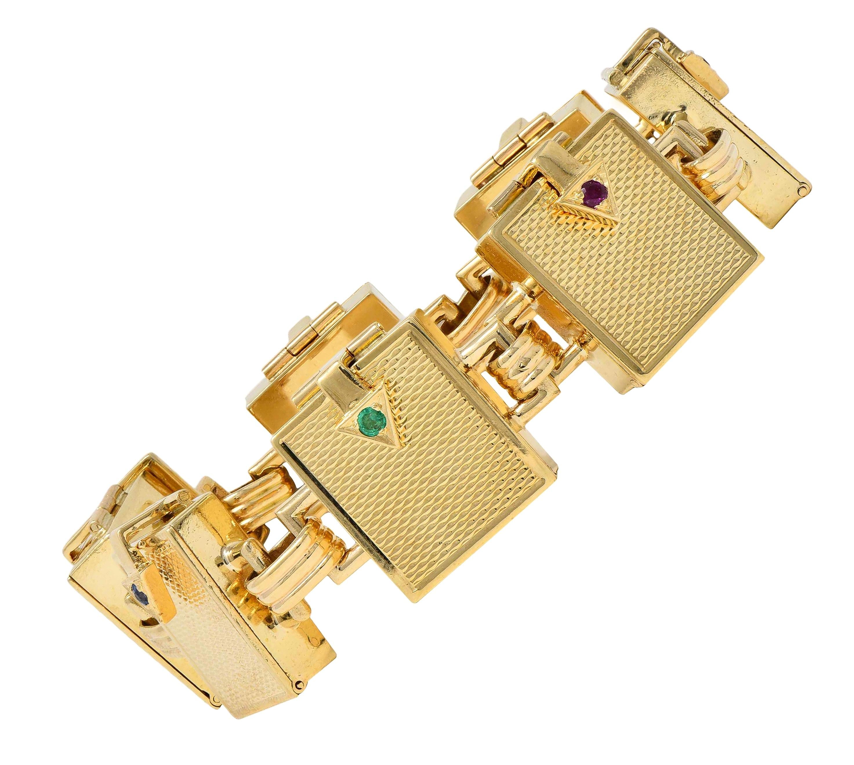 Mid-Century Multi-Gem 14K Gold Vintage Dearest Acrostic Compartment Bracelet