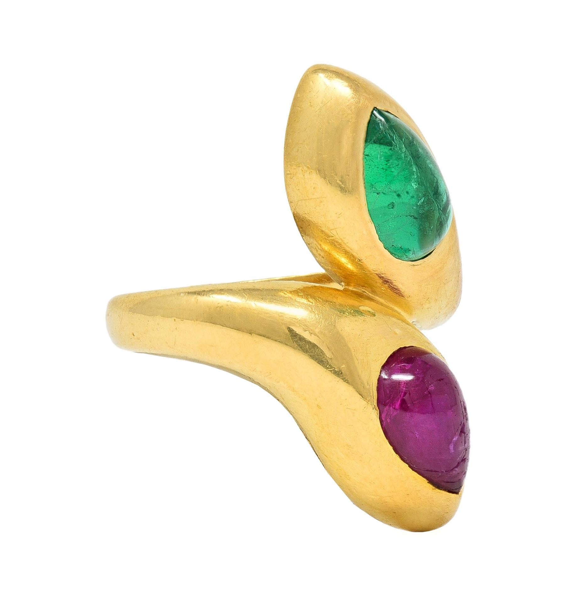 Bulgari Georges L'Enfant 1970 3.52 CTW Ruby Emerald 18K Gold Vintage Snake Ring