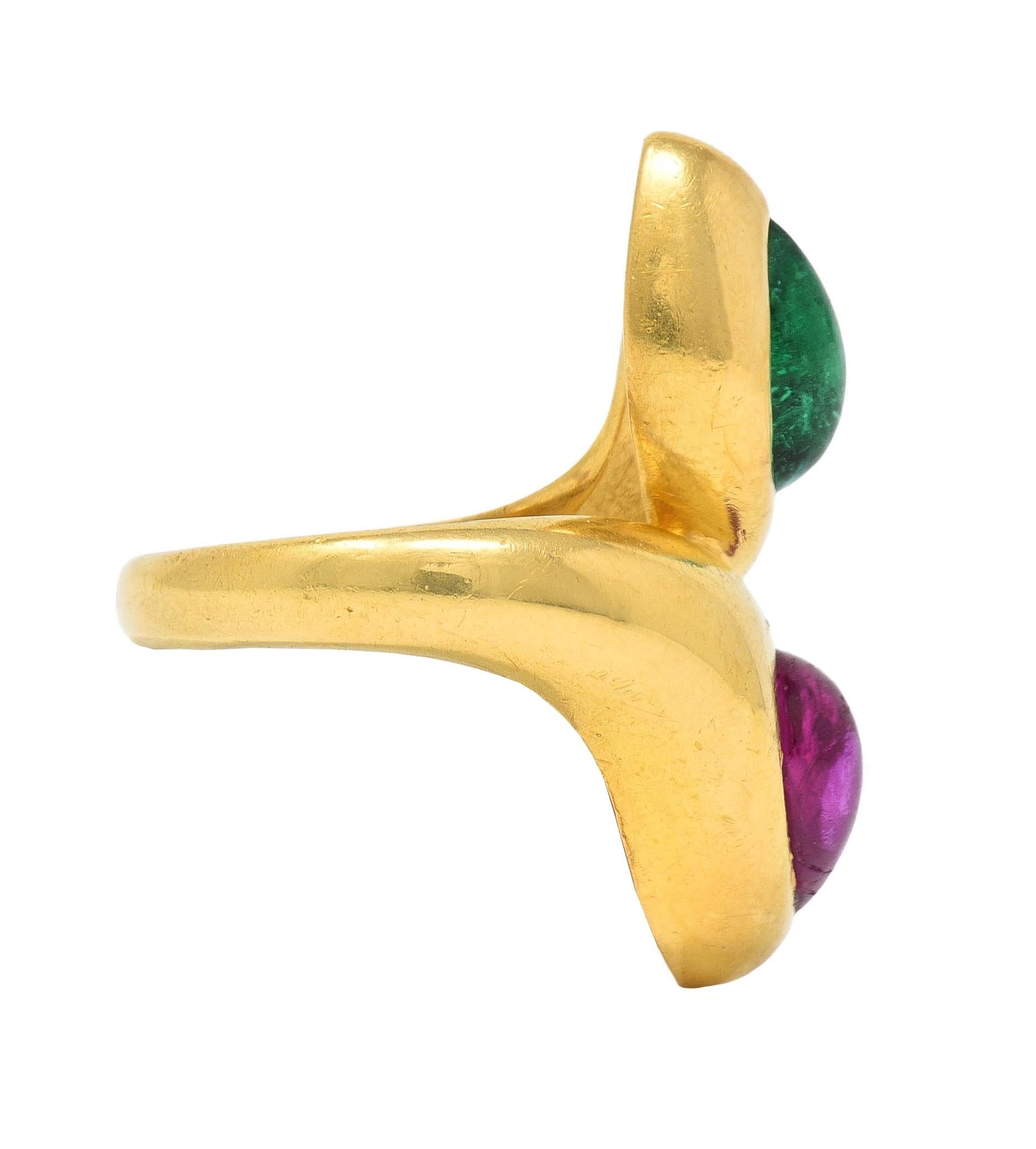 Bulgari Georges L'Enfant 1970 3.52 CTW Ruby Emerald 18K Gold Vintage Snake Ring