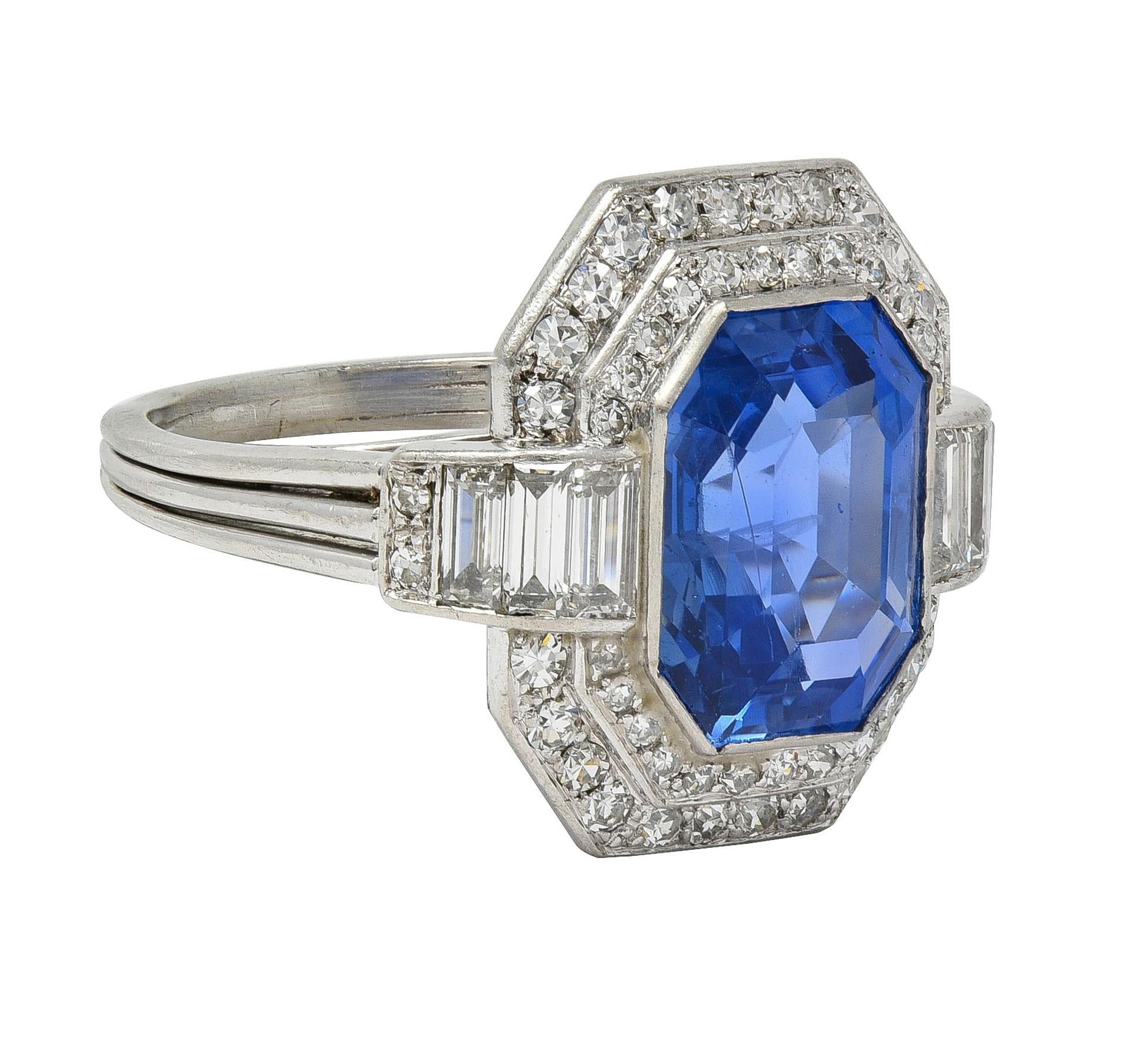 Mid Century 7.12 CTW No Heat Ceylon Sapphire Diamond Platinum Vintage Halo Ring