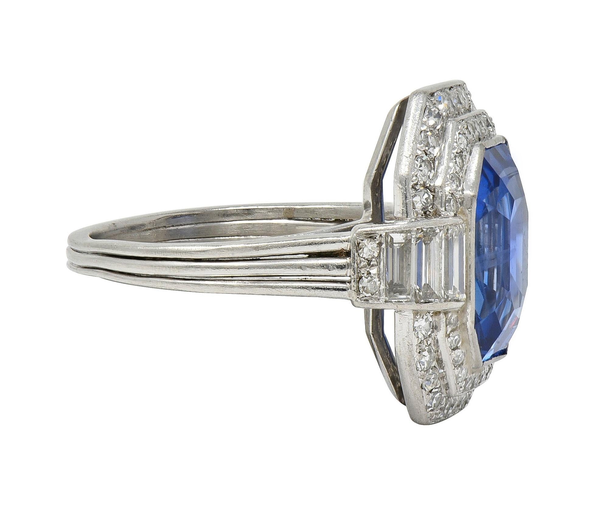 Mid Century 7.12 CTW No Heat Ceylon Sapphire Diamond Platinum Vintage Halo Ring