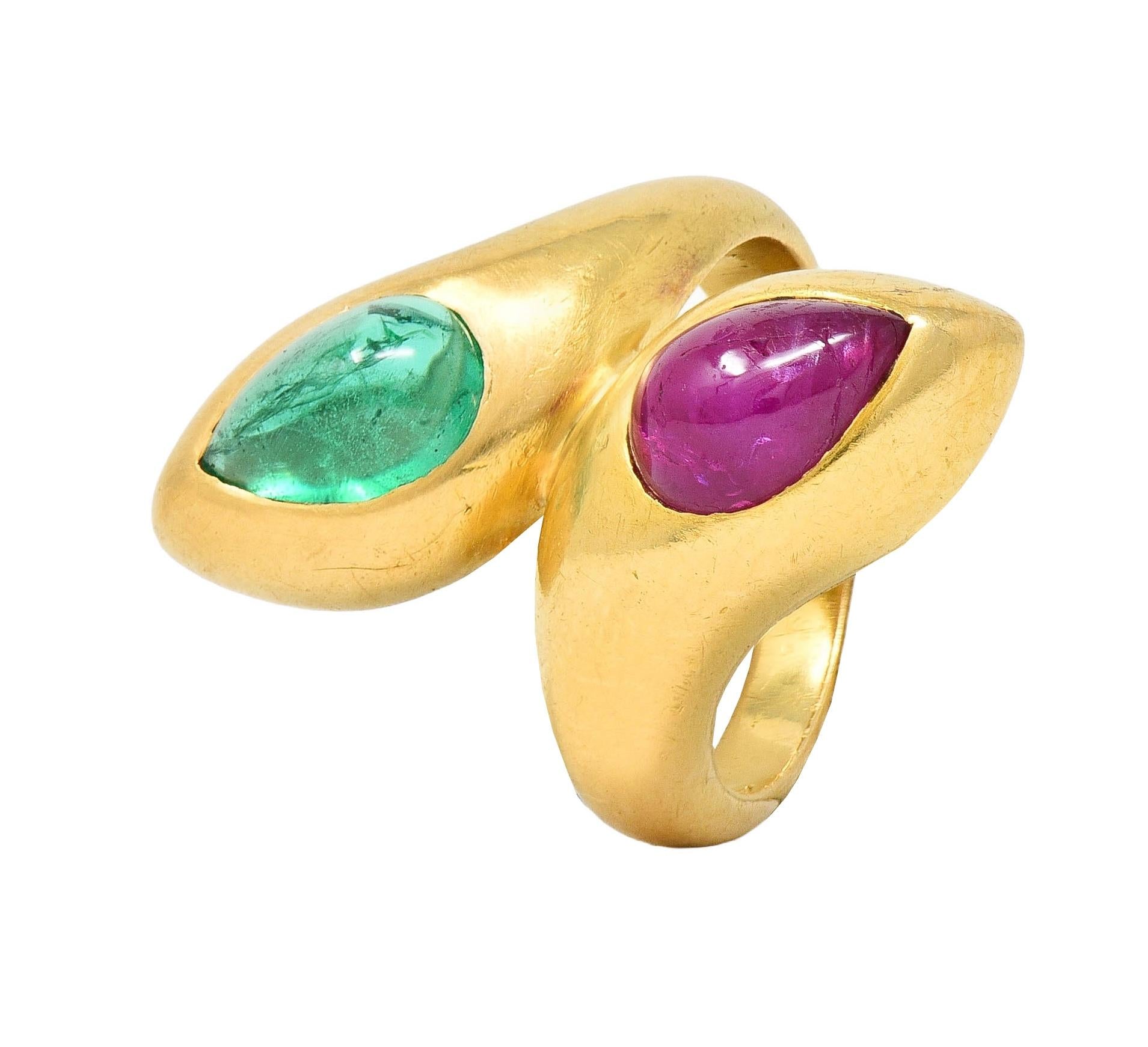 Bulgari Georges L'Enfant 1970 3.52 CTW Ruby Emerald 18K Gold Vintage Snake Ring