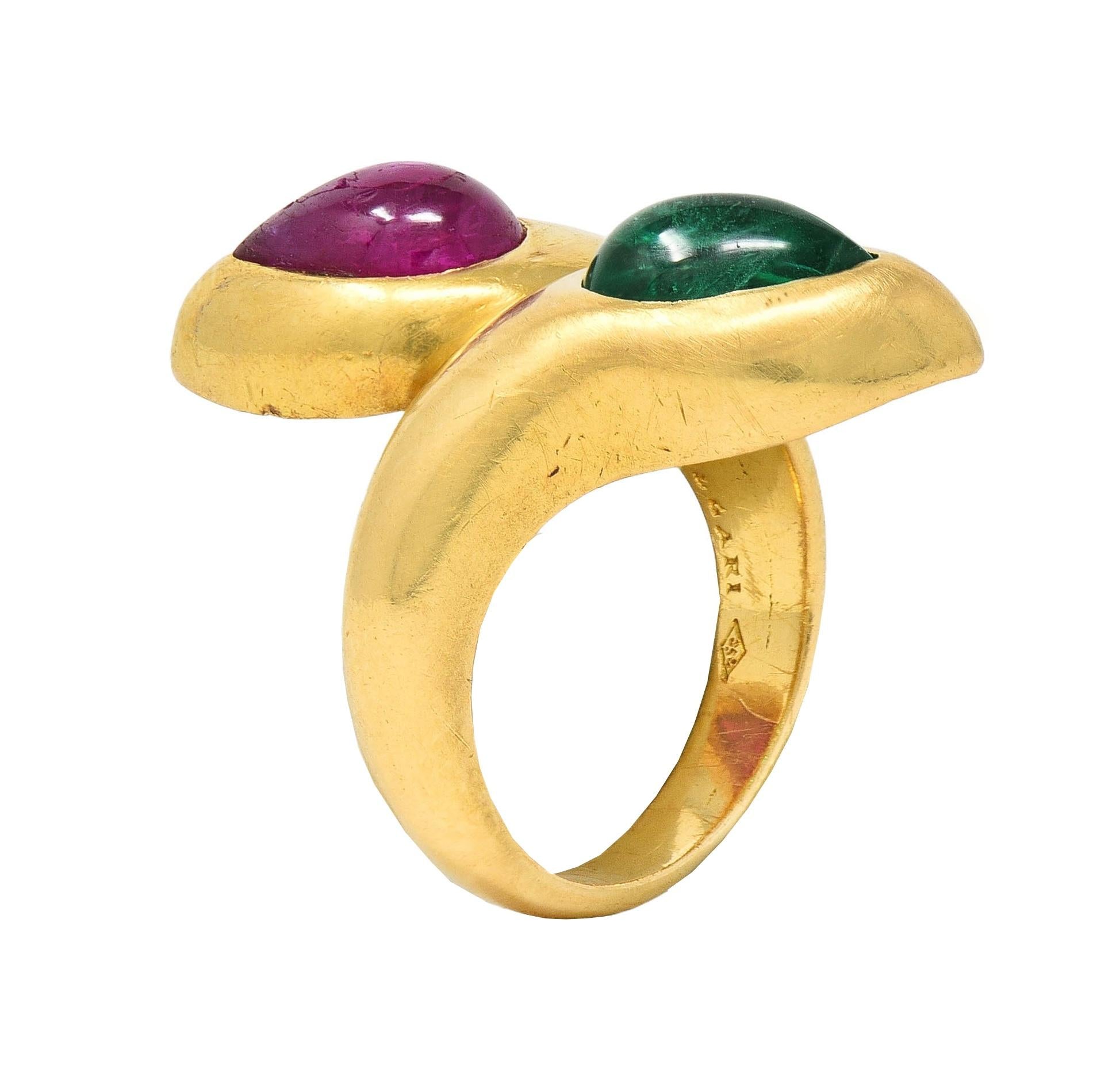 Bulgari Georges L'Enfant 1970 3.52 CTW Ruby Emerald 18K Gold Vintage Snake Ring