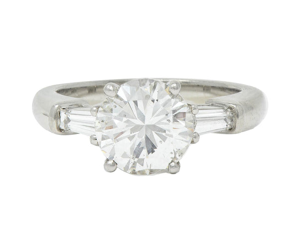 Vintage 1.75 CTW Transitional Cut Diamond Platinum Three Stone Engagement Ring