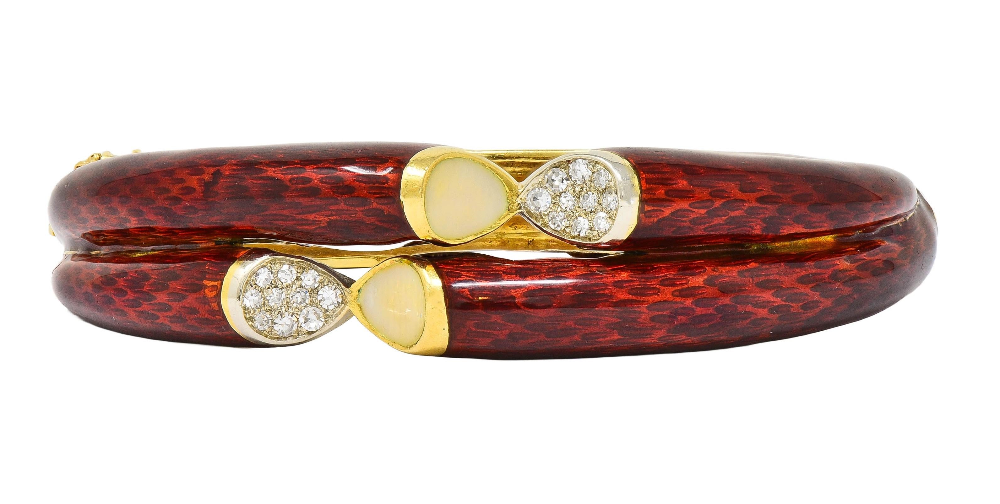 Cartier 1960's Diamond Red Enamel 18 Karat Gold Vintage Bangle Bracelet