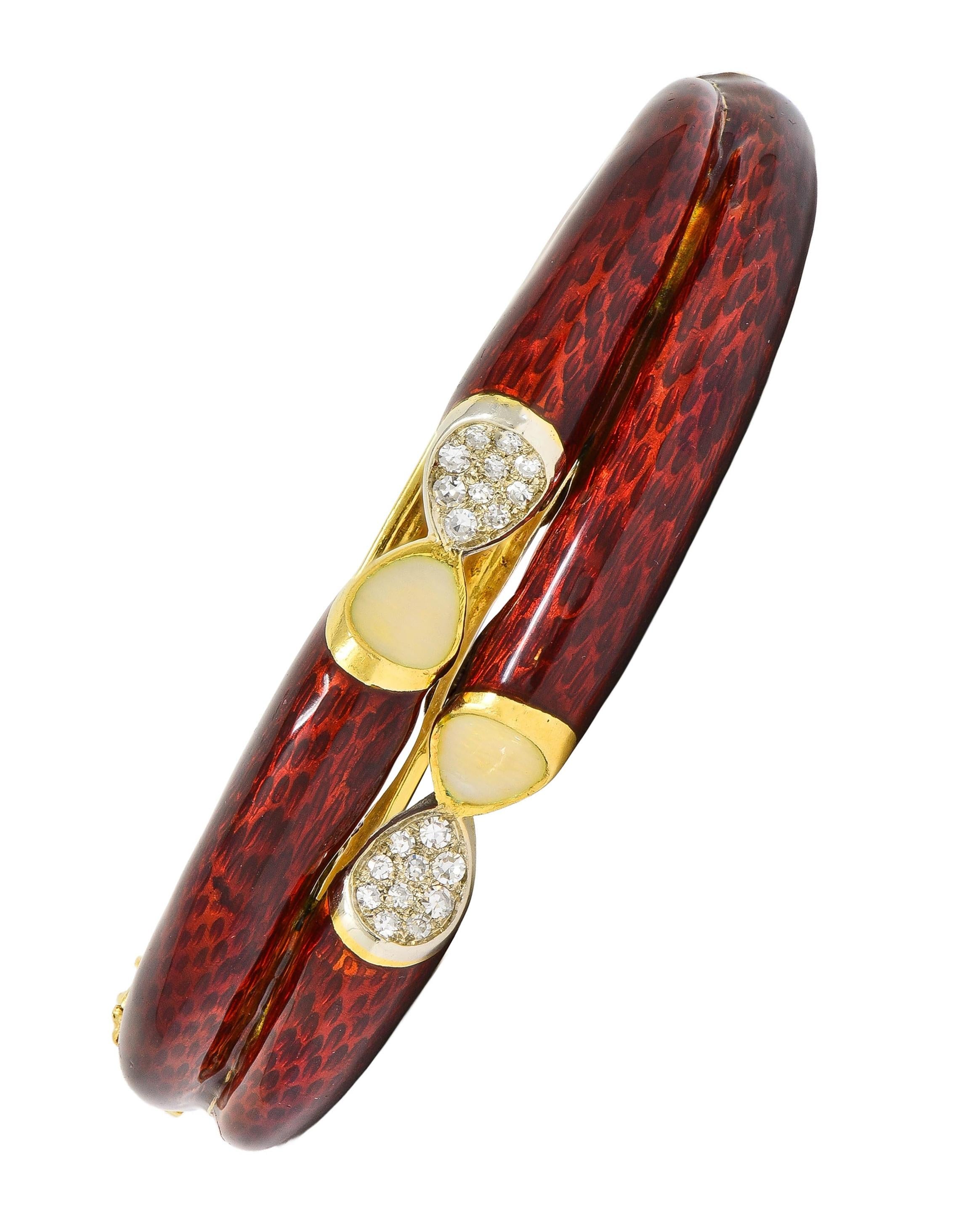 Cartier 1960's Diamond Red Enamel 18 Karat Gold Vintage Bangle Bracelet