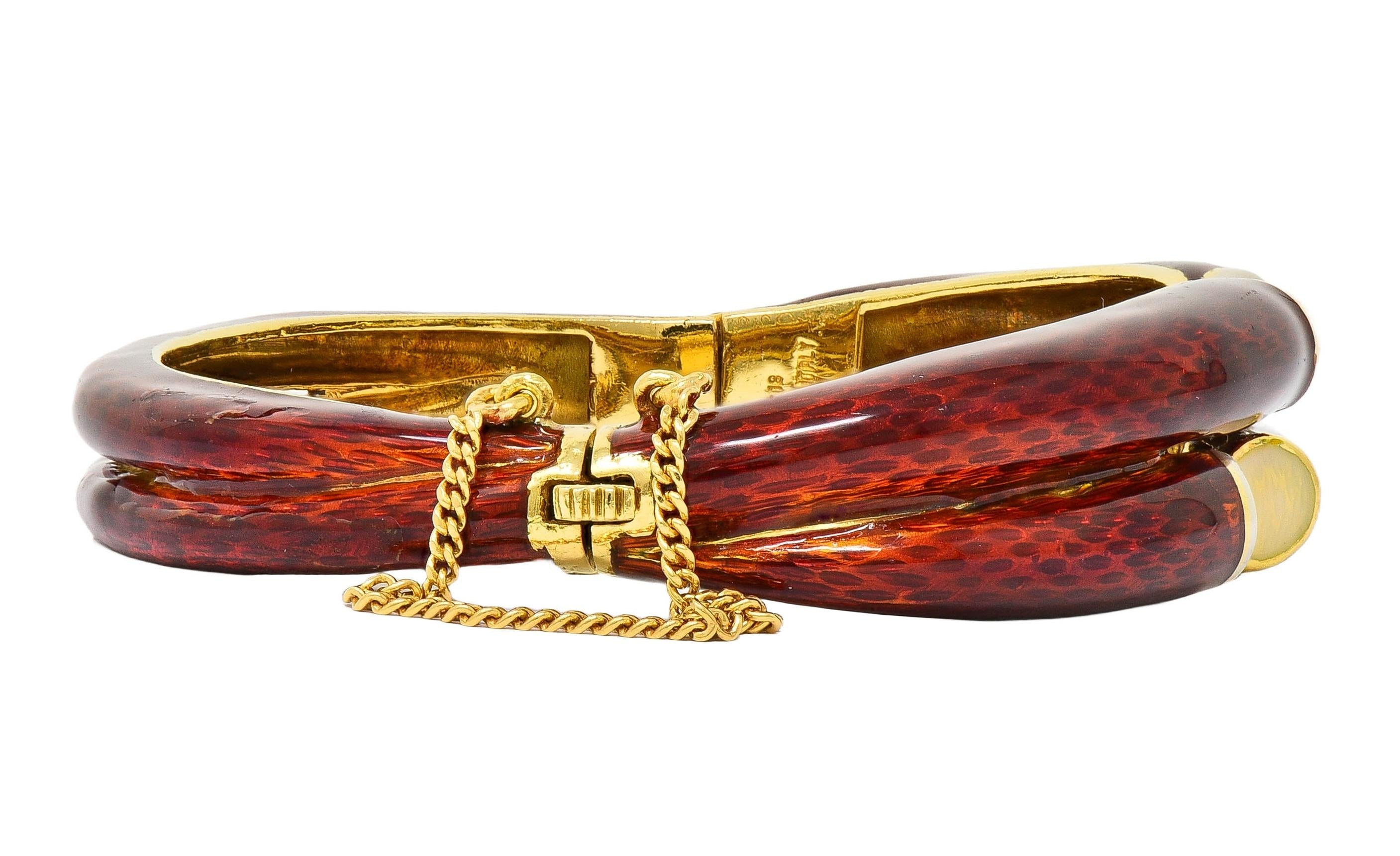 Cartier 1960's Diamond Red Enamel 18 Karat Gold Vintage Bangle Bracelet