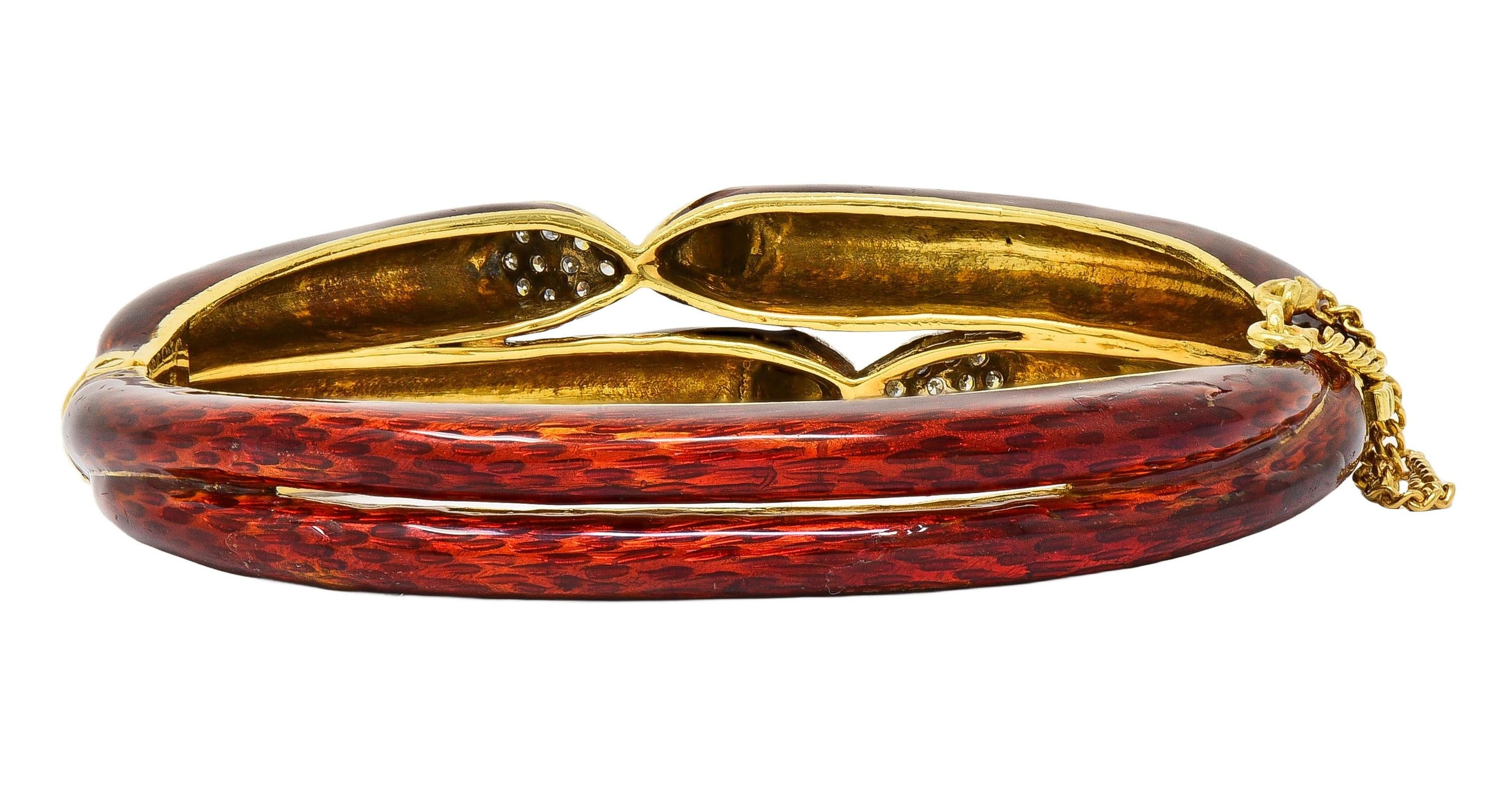 Cartier 1960's Diamond Red Enamel 18 Karat Gold Vintage Bangle Bracelet