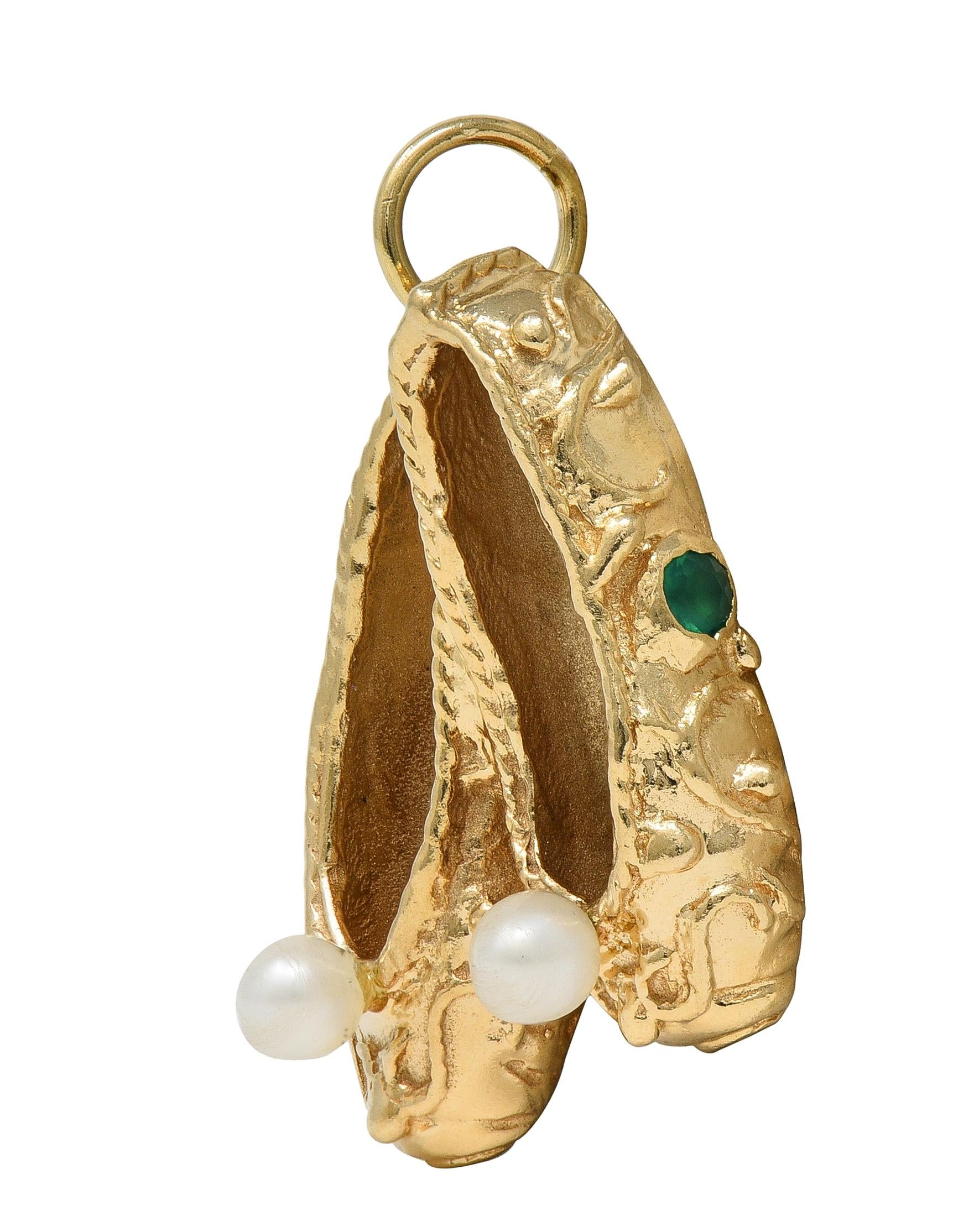 1960's Multi-Gem 14 Karat Yellow Gold Vintage Slipper Pendant Charm