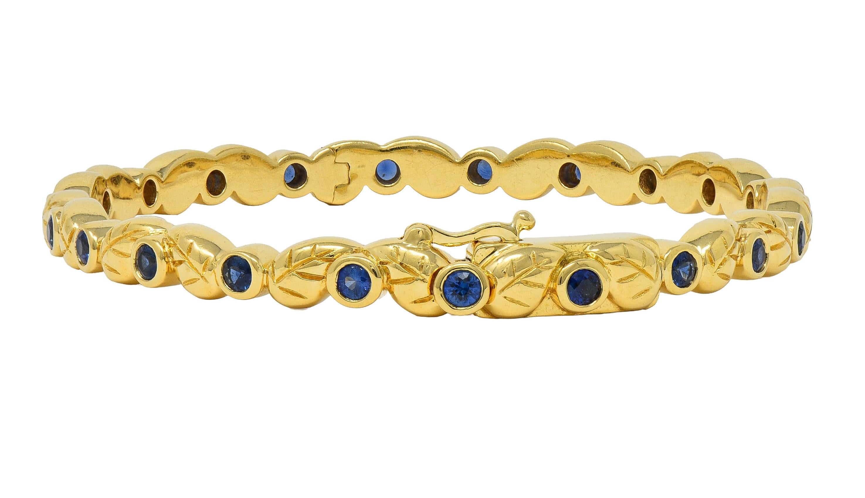 Temple St. Clair 1.75 CTW Sapphire 18 Karat Yellow Gold Leaf Bangle Bracelet