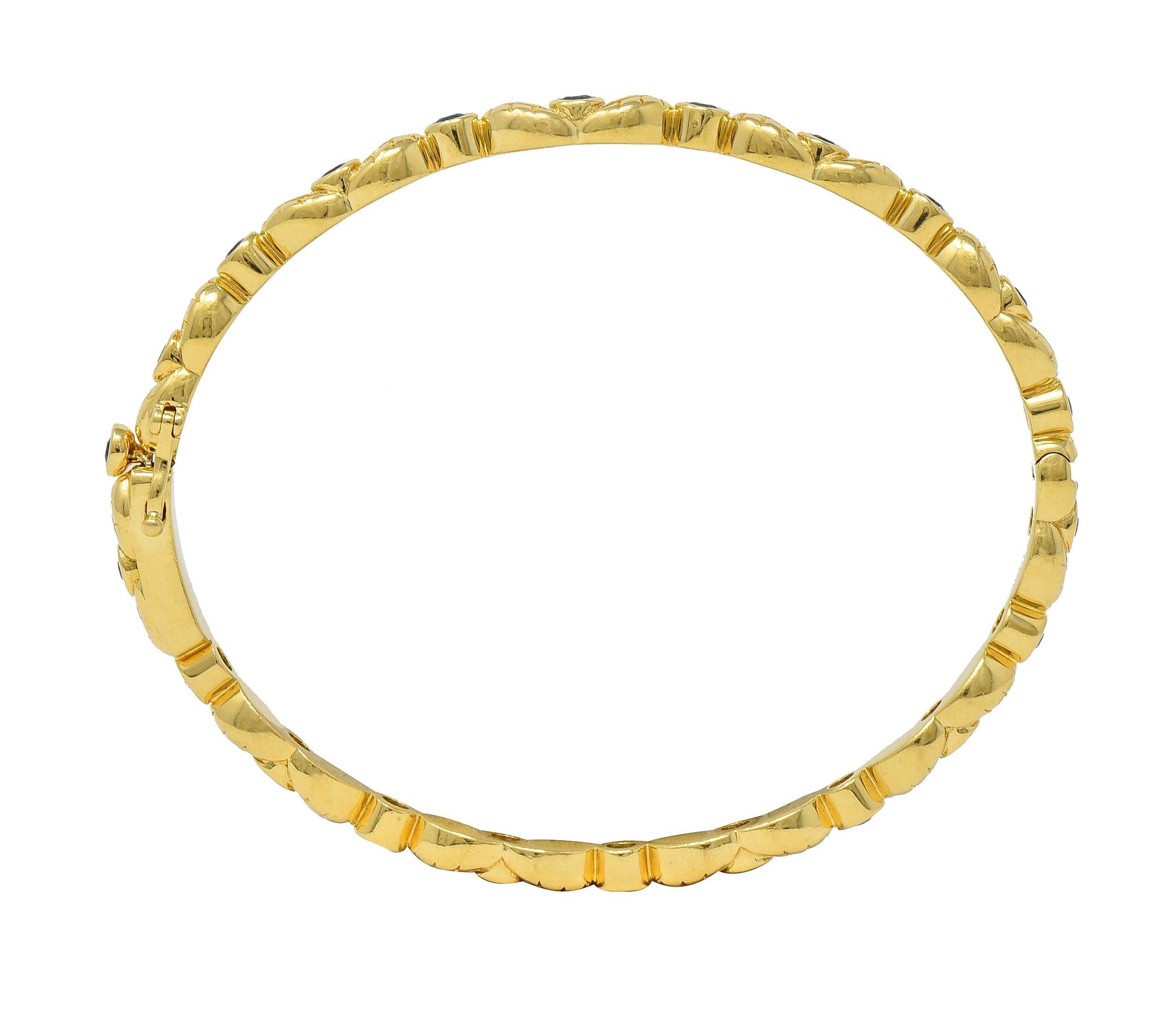 Temple St. Clair 1.75 CTW Sapphire 18 Karat Yellow Gold Leaf Bangle Bracelet