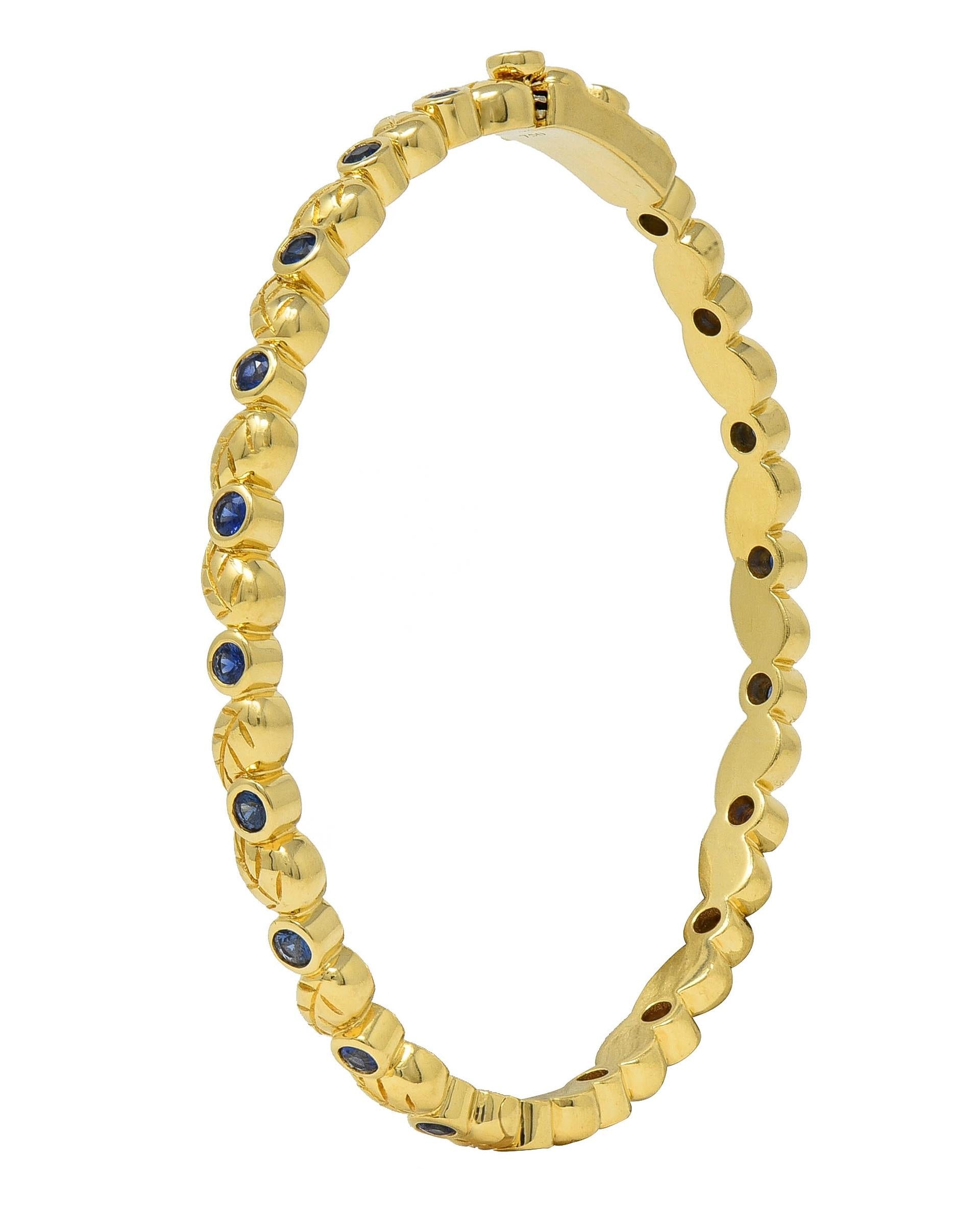 Temple St. Clair 1.75 CTW Sapphire 18 Karat Yellow Gold Leaf Bangle Bracelet