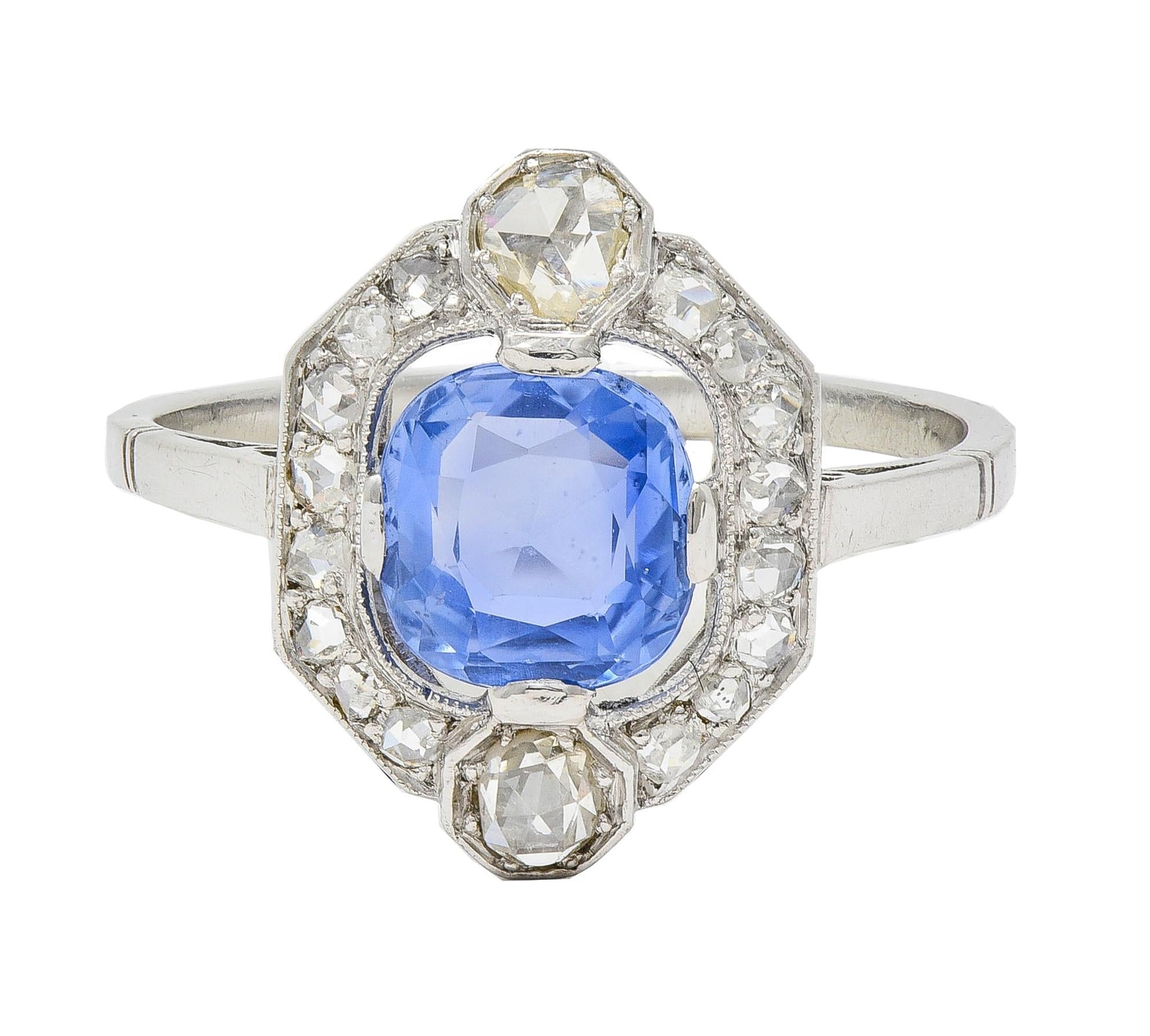 Art Deco No Heat Ceylon Sapphire Diamond Platinum Vintage Halo Ring GIA