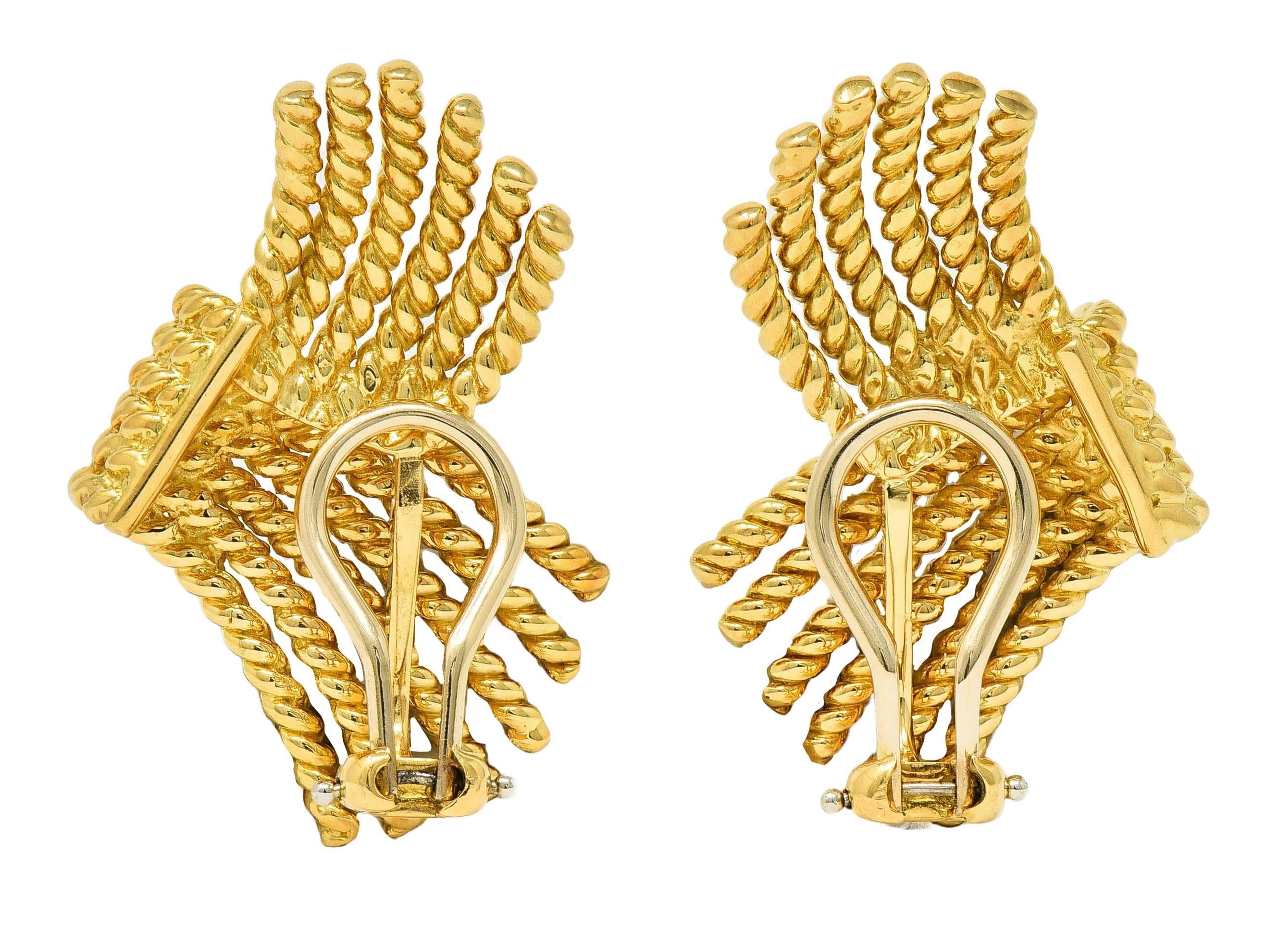 Schlumberger Tiffany & Co. 18 Karat Yellow Gold Vintage Fanning Rope Earrings