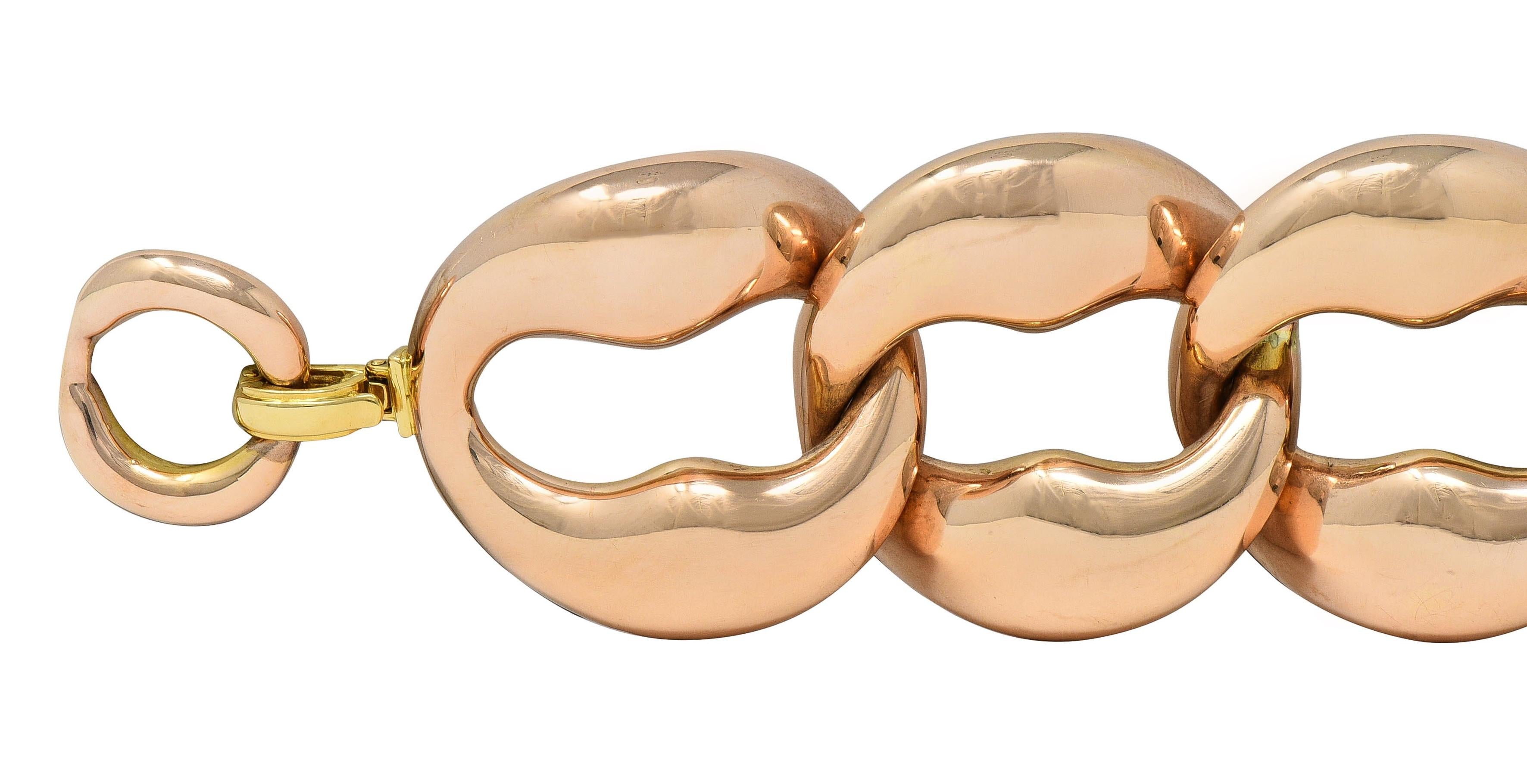 1980's 14 Karat Two-Tone Rose Gold Puffed Vintage Curb Link Bracelet