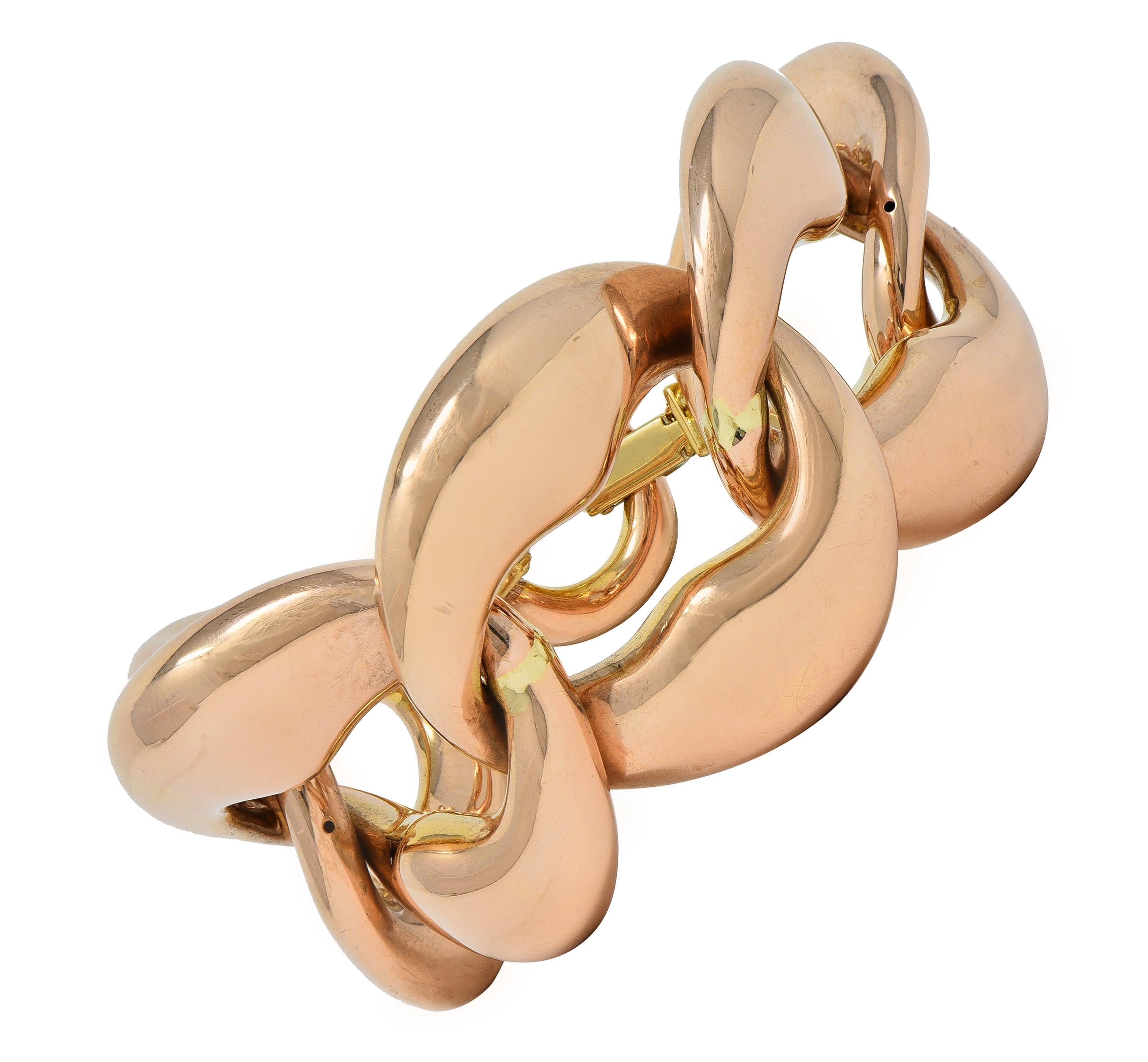 1980's 14 Karat Two-Tone Rose Gold Puffed Vintage Curb Link Bracelet