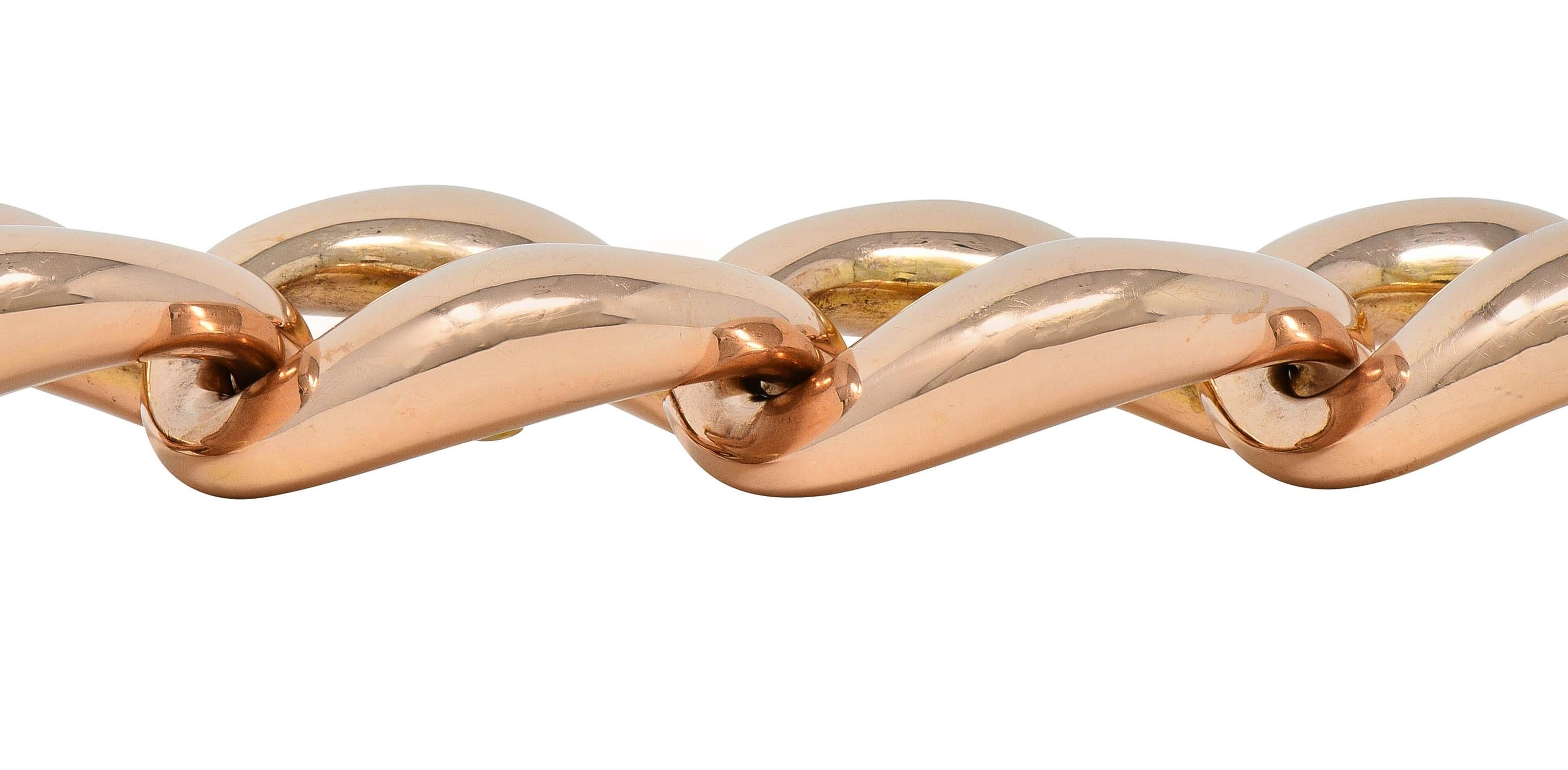 1980's 14 Karat Two-Tone Rose Gold Puffed Vintage Curb Link Bracelet