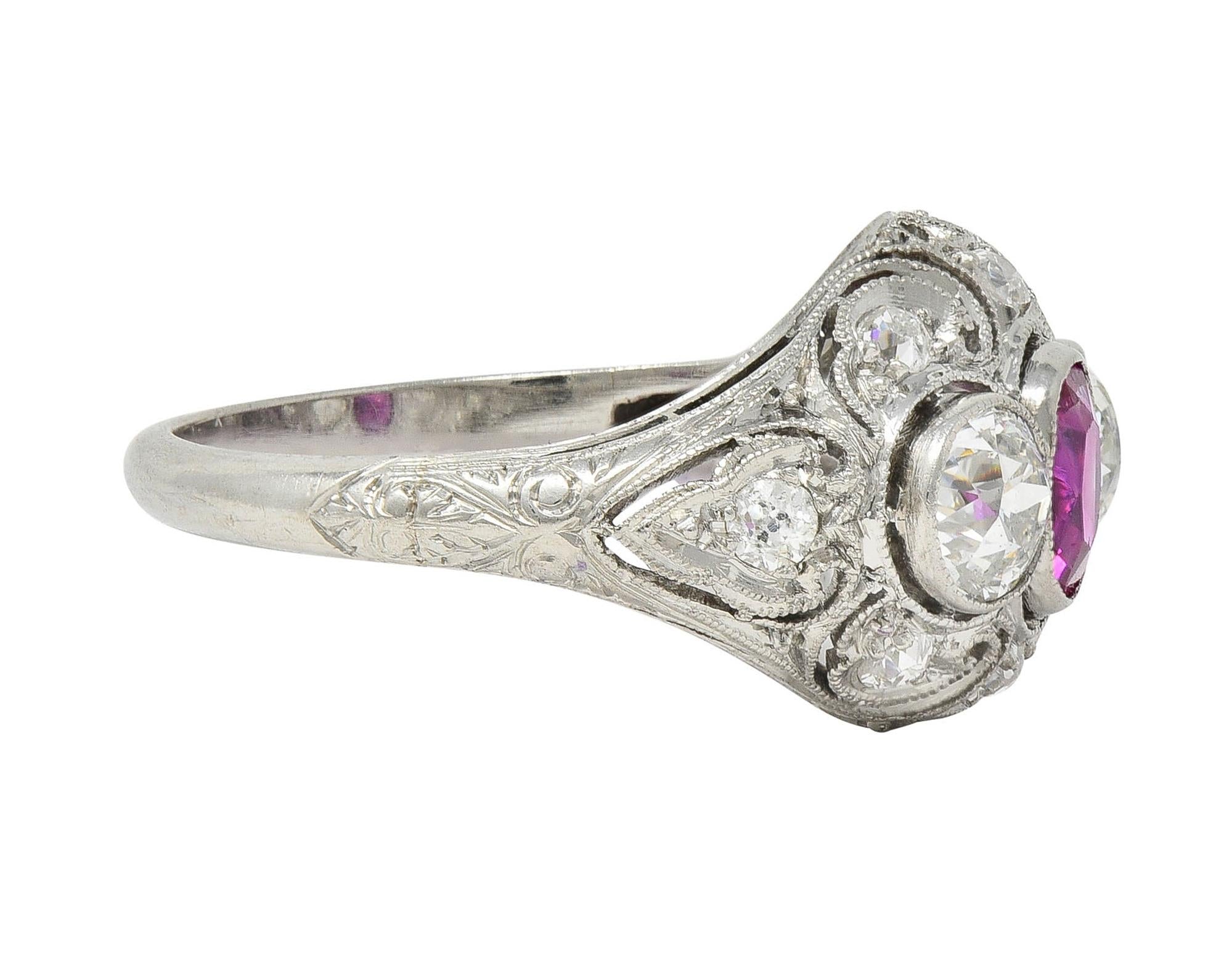 Art Deco 1.75 CTW No Heat Burma Ruby Diamond Platinum Vintage Bombé Ring GIA