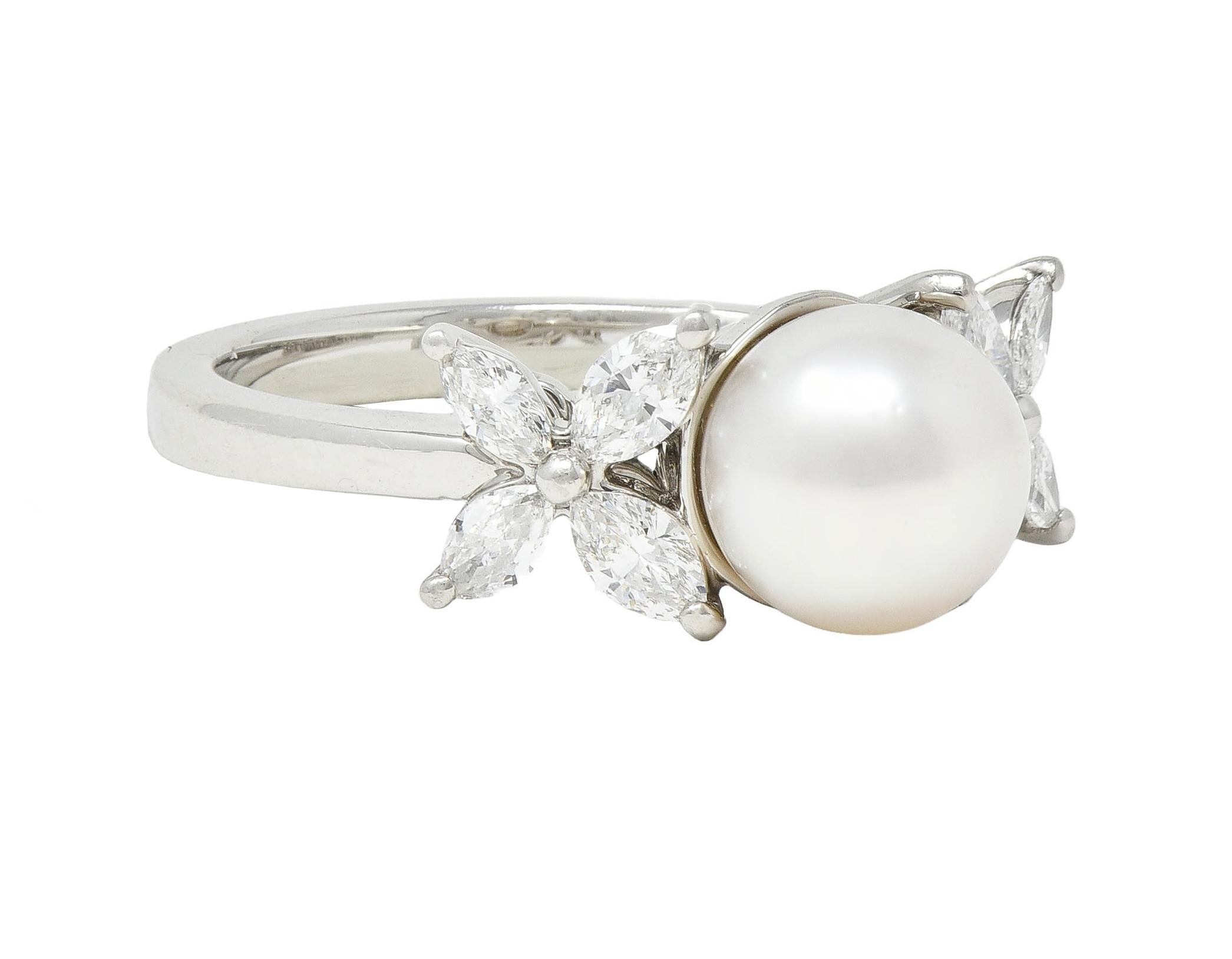 Tiffany & Co. Contemporary Akoya Pearl Diamond Platinum Victoria Cluster Ring