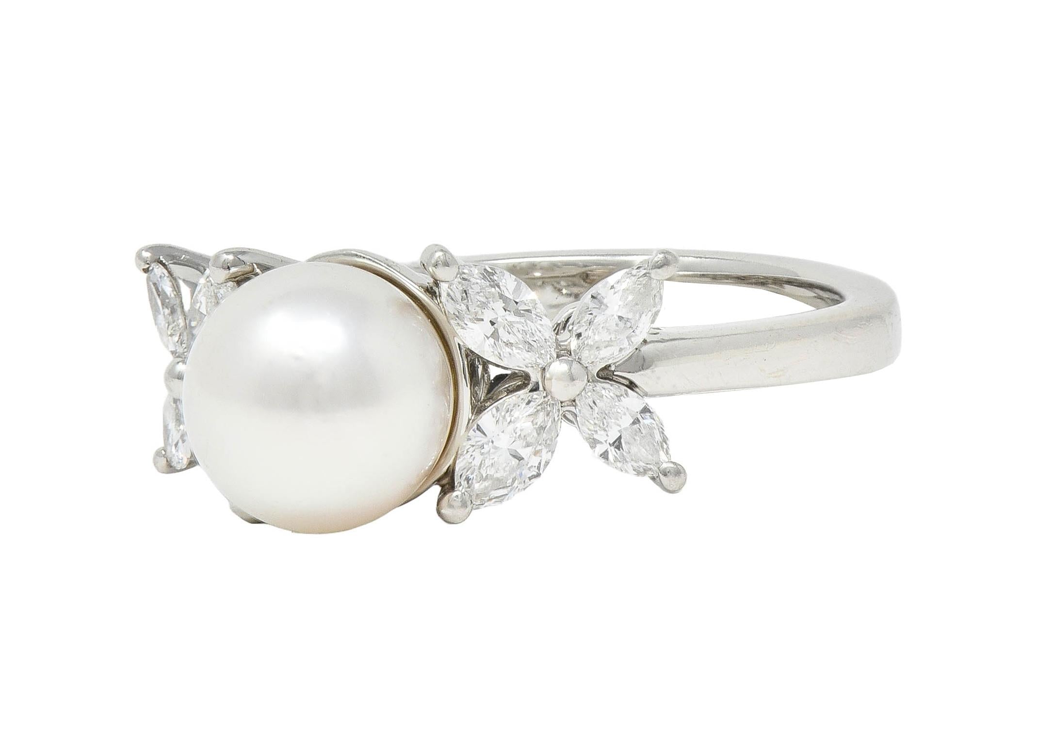 Tiffany & Co. Contemporary Akoya Pearl Diamond Platinum Victoria Cluster Ring