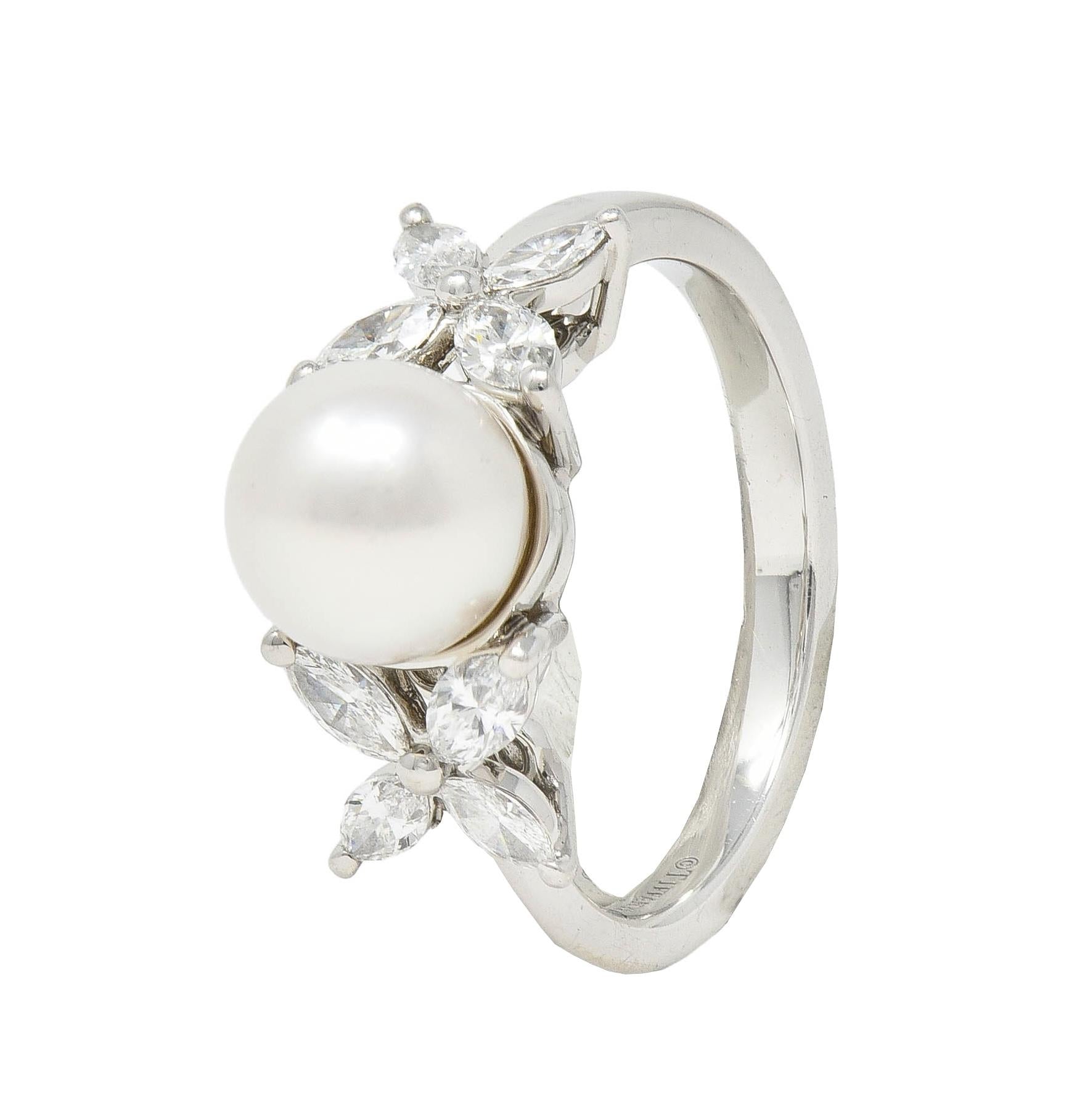 Tiffany & Co. Contemporary Akoya Pearl Diamond Platinum Victoria Cluster Ring