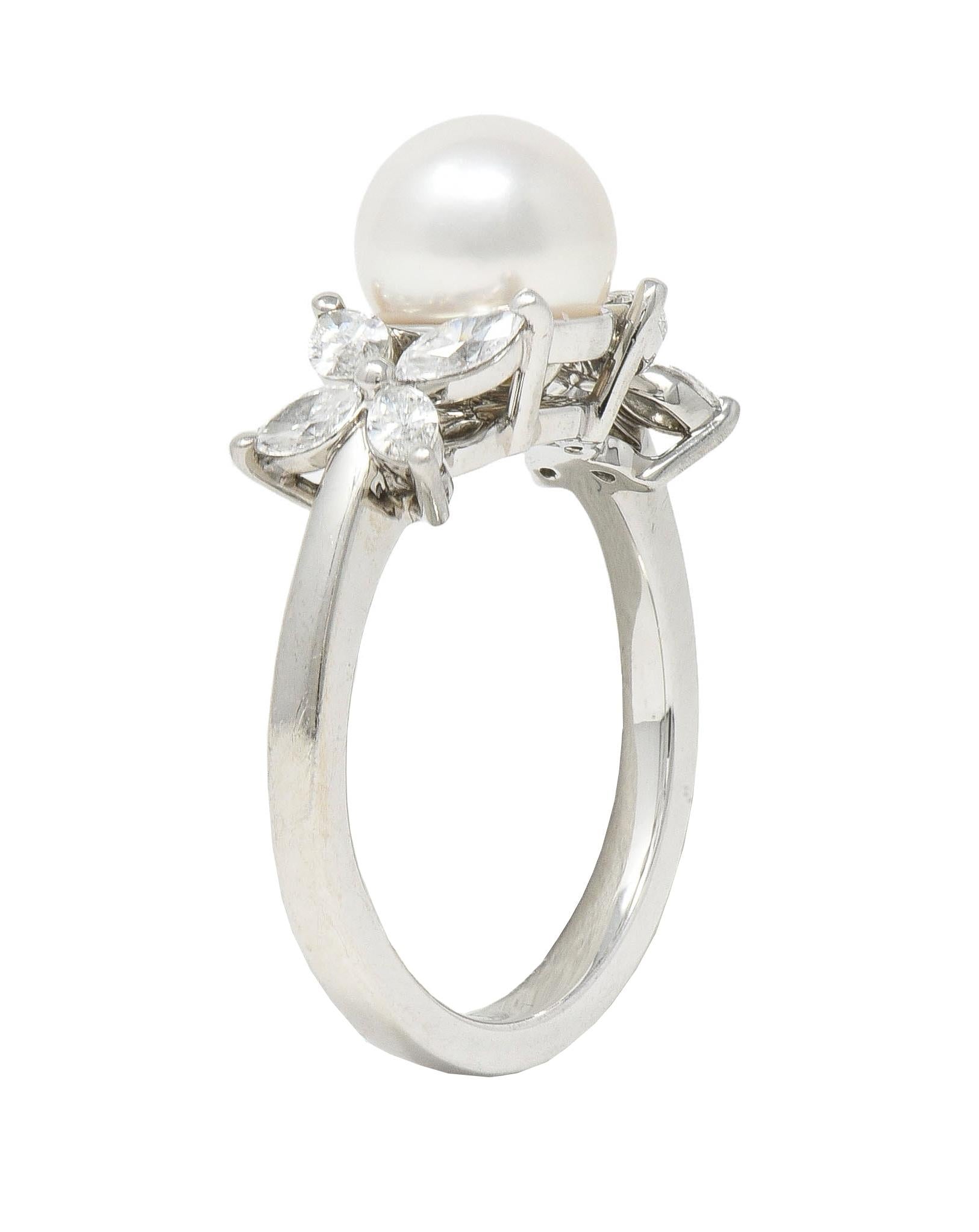 Tiffany & Co. Contemporary Akoya Pearl Diamond Platinum Victoria Cluster Ring