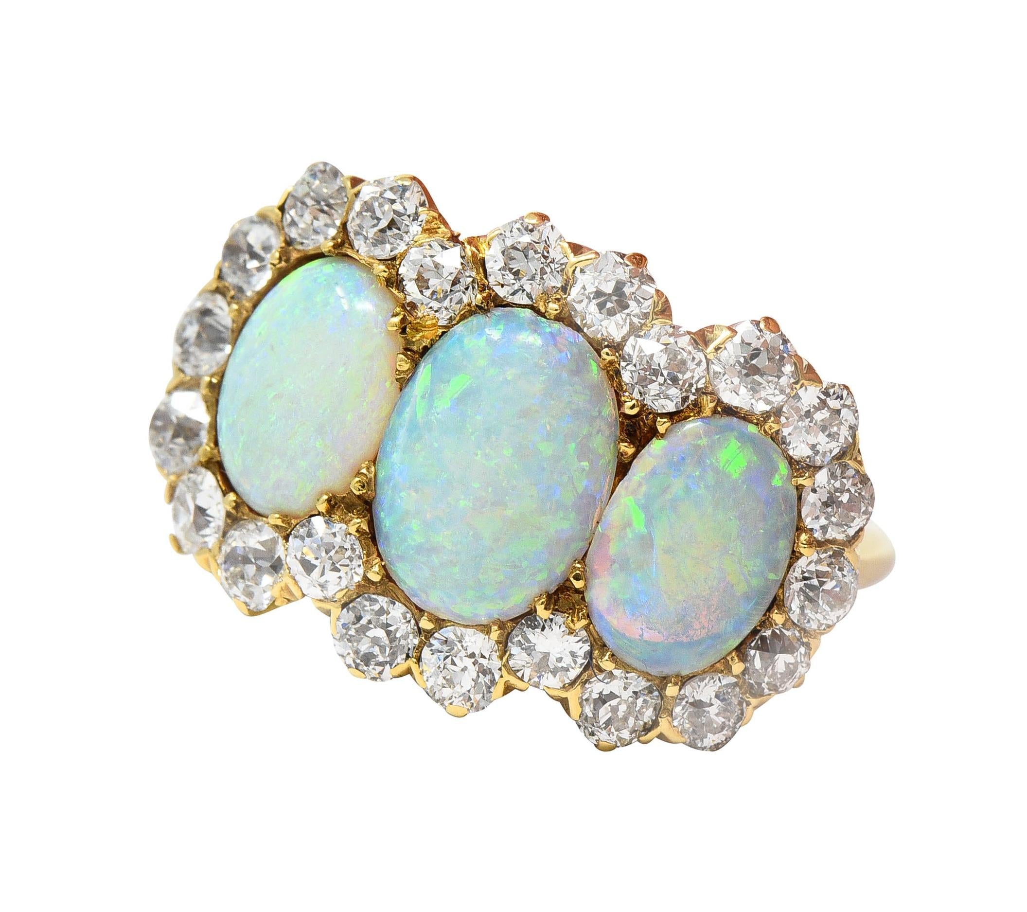 Late Victorian Opal 1.76 CTW Diamond 18 Karat Yellow Gold Antique Halo Ring