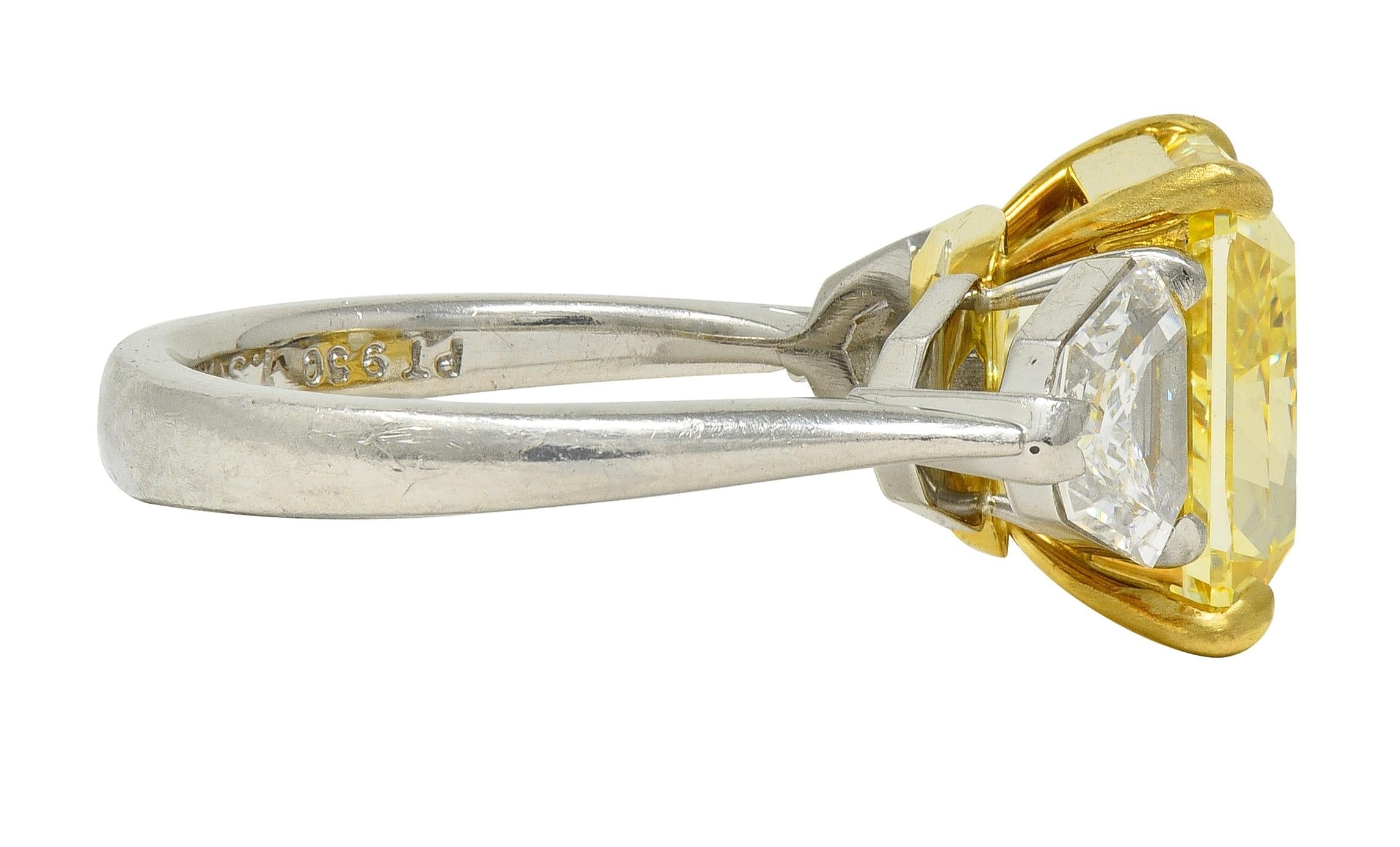 7.31 CTW Fancy Intense Yellow Diamond Platinum 18K Gold Engagement Ring GIA