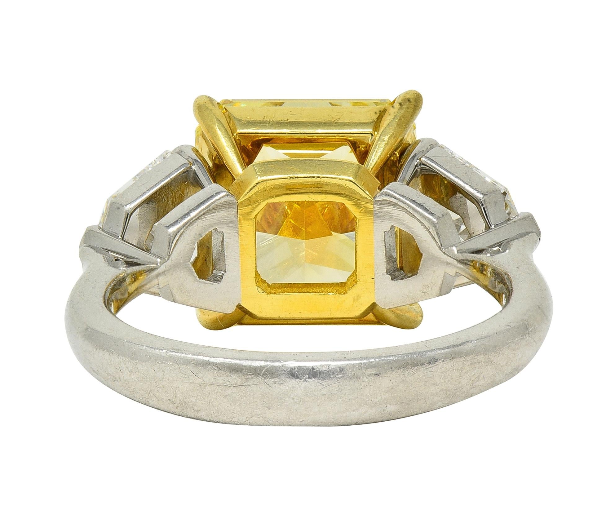 7.31 CTW Fancy Intense Yellow Diamond Platinum 18K Gold Engagement Ring GIA