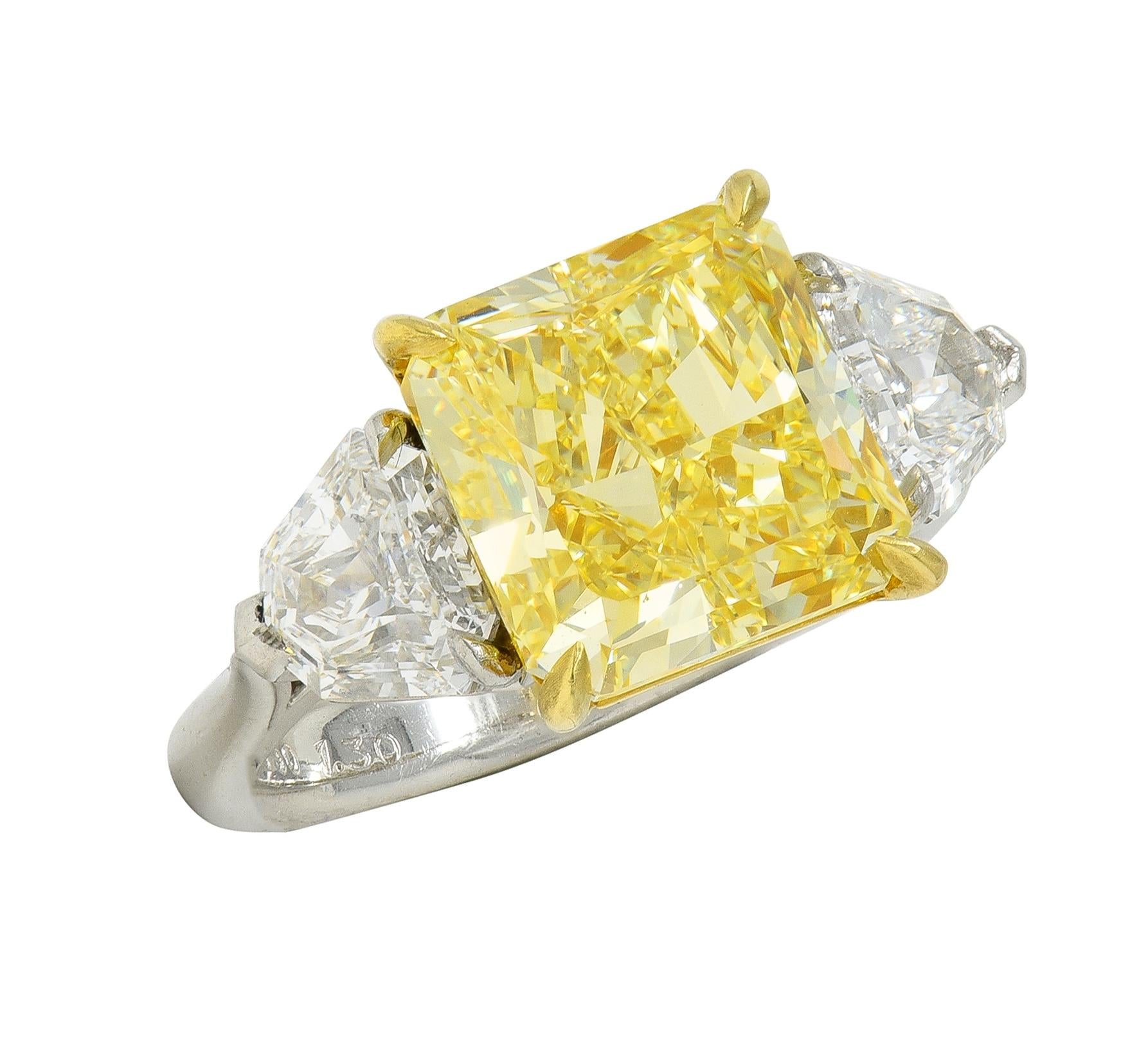 7.31 CTW Fancy Intense Yellow Diamond Platinum 18K Gold Engagement Ring GIA