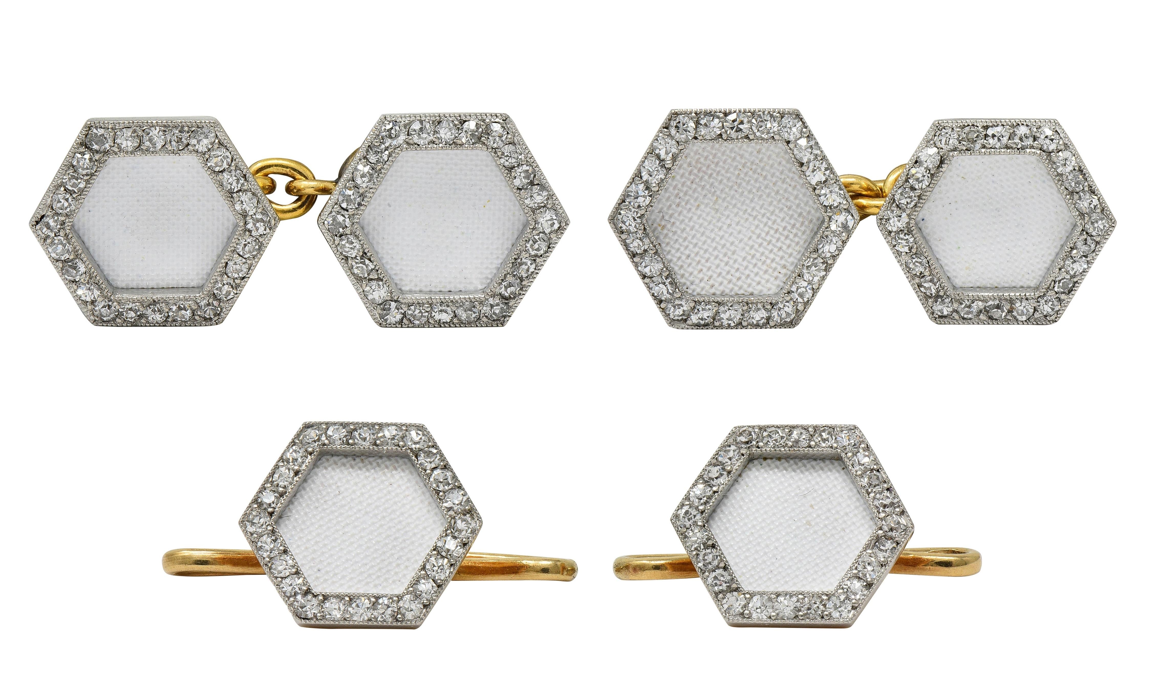 Cartier French Edwardian Diamond Platinum 18K Gold Antique Cufflink Dress Set