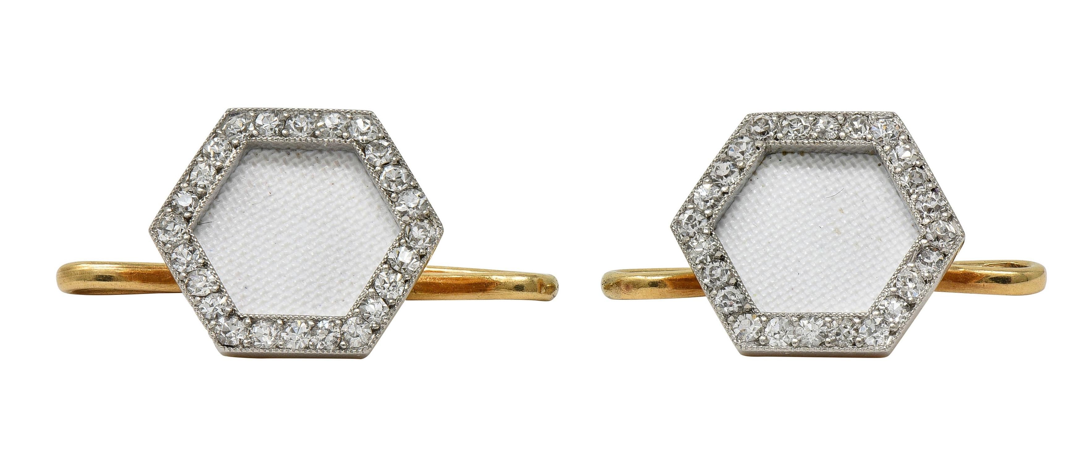 Cartier French Edwardian Diamond Platinum 18K Gold Antique Cufflink Dress Set