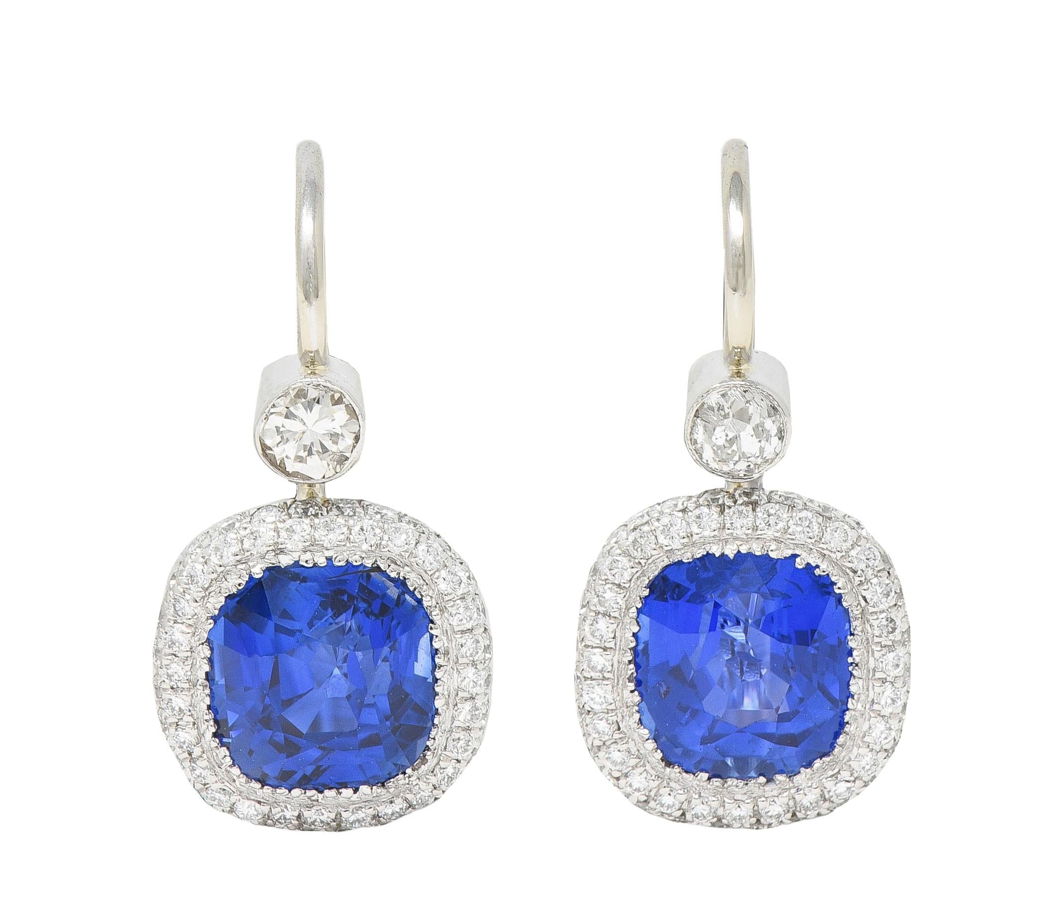 Contemporary 2.90 CTW Sapphire Diamond Platinum Halo Drop Earrings