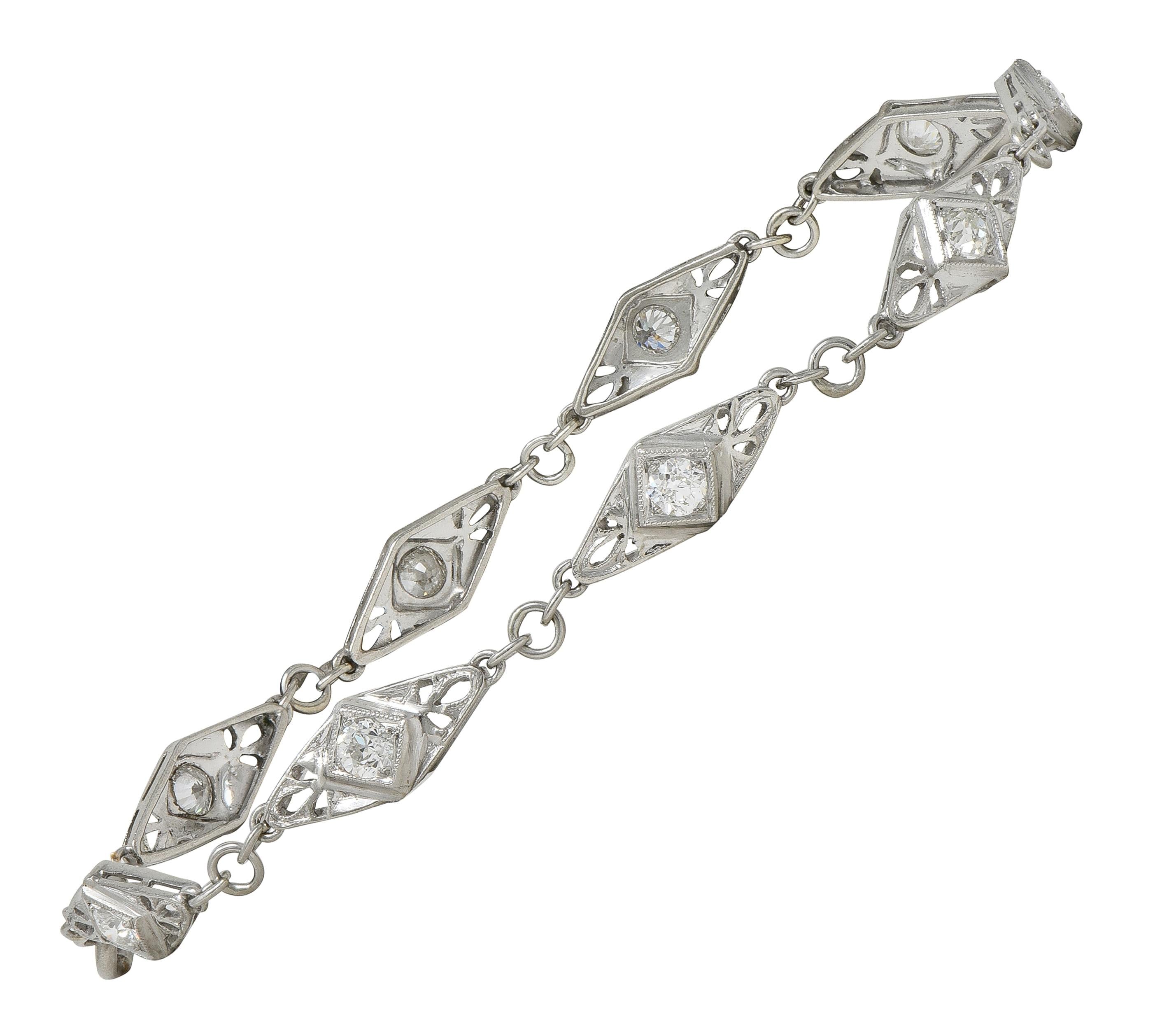 Art Deco Old Mine Cut Diamond Platinum Vintage Fancy Link Line Bracelet