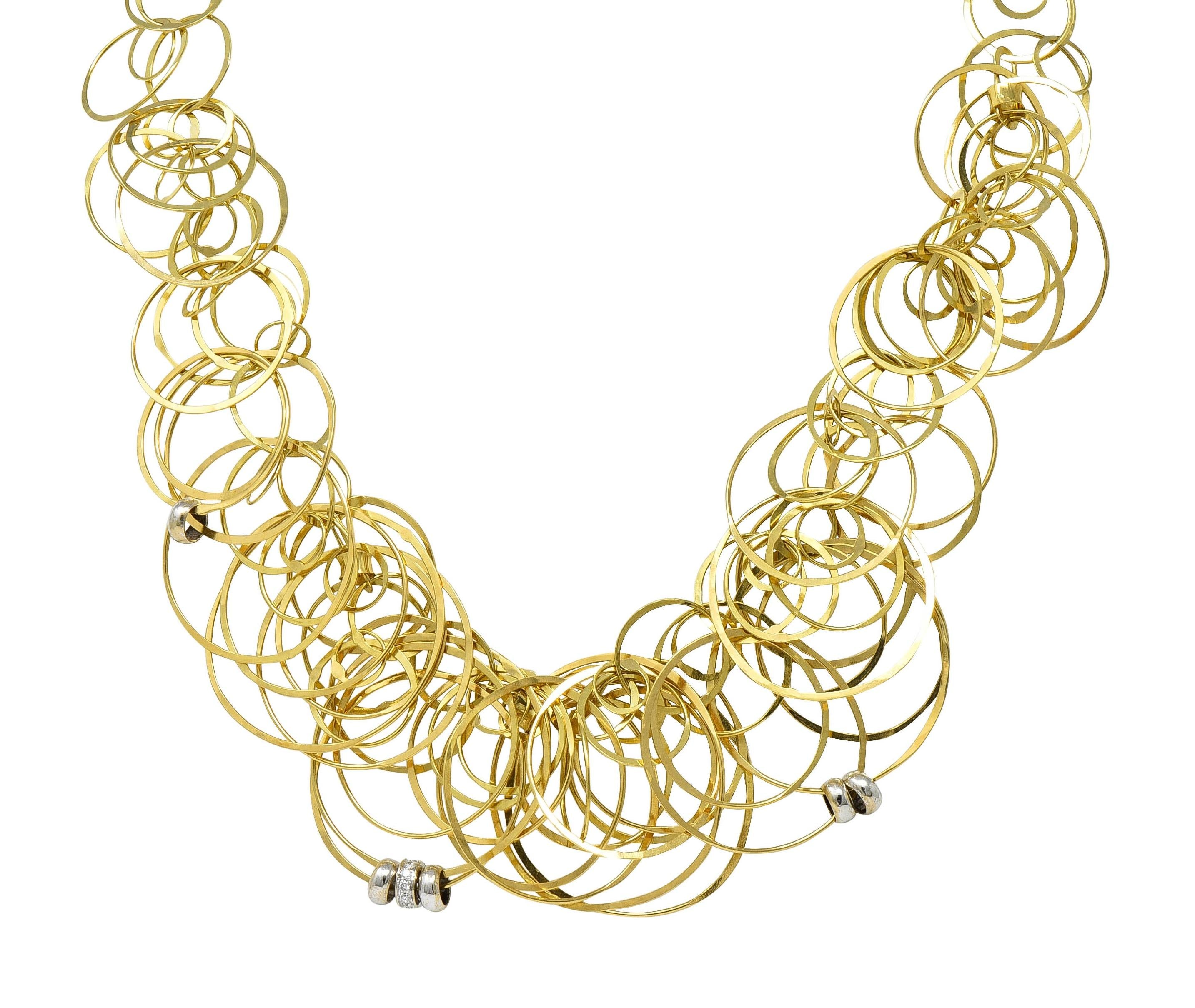 Orlandini Diamond 18 Karat Two-Tone Gold Sparks Scintille Circle Link Necklace