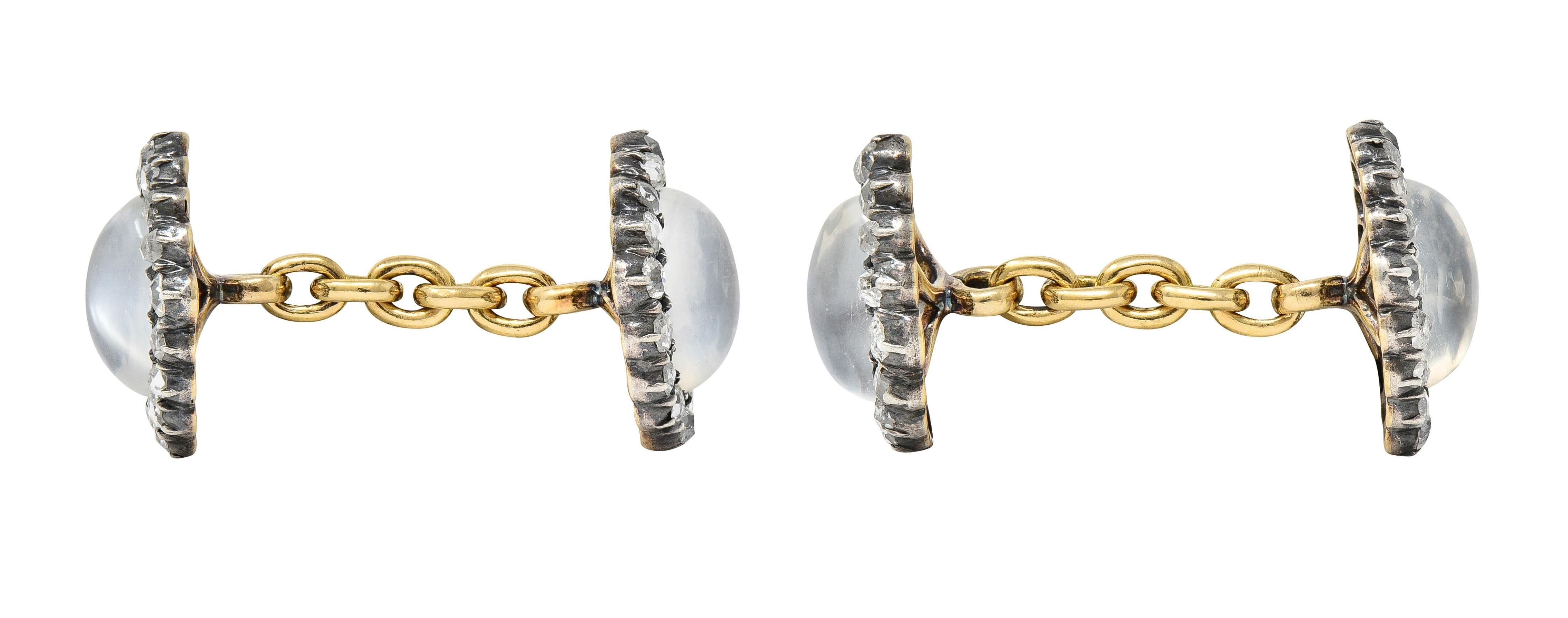 Victorian 1.44 CTW Diamond Moonstone 14 Karat Gold Silver Antique Cufflinks