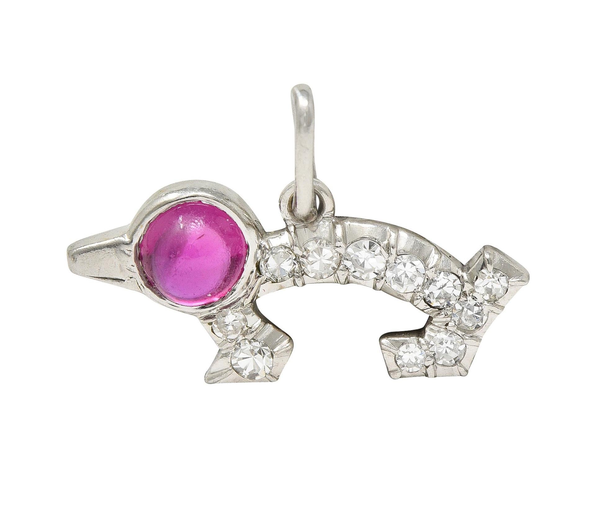 Art Deco 0.50 CTW Ruby Diamond Platinum Wiener Dog Vintage Charm