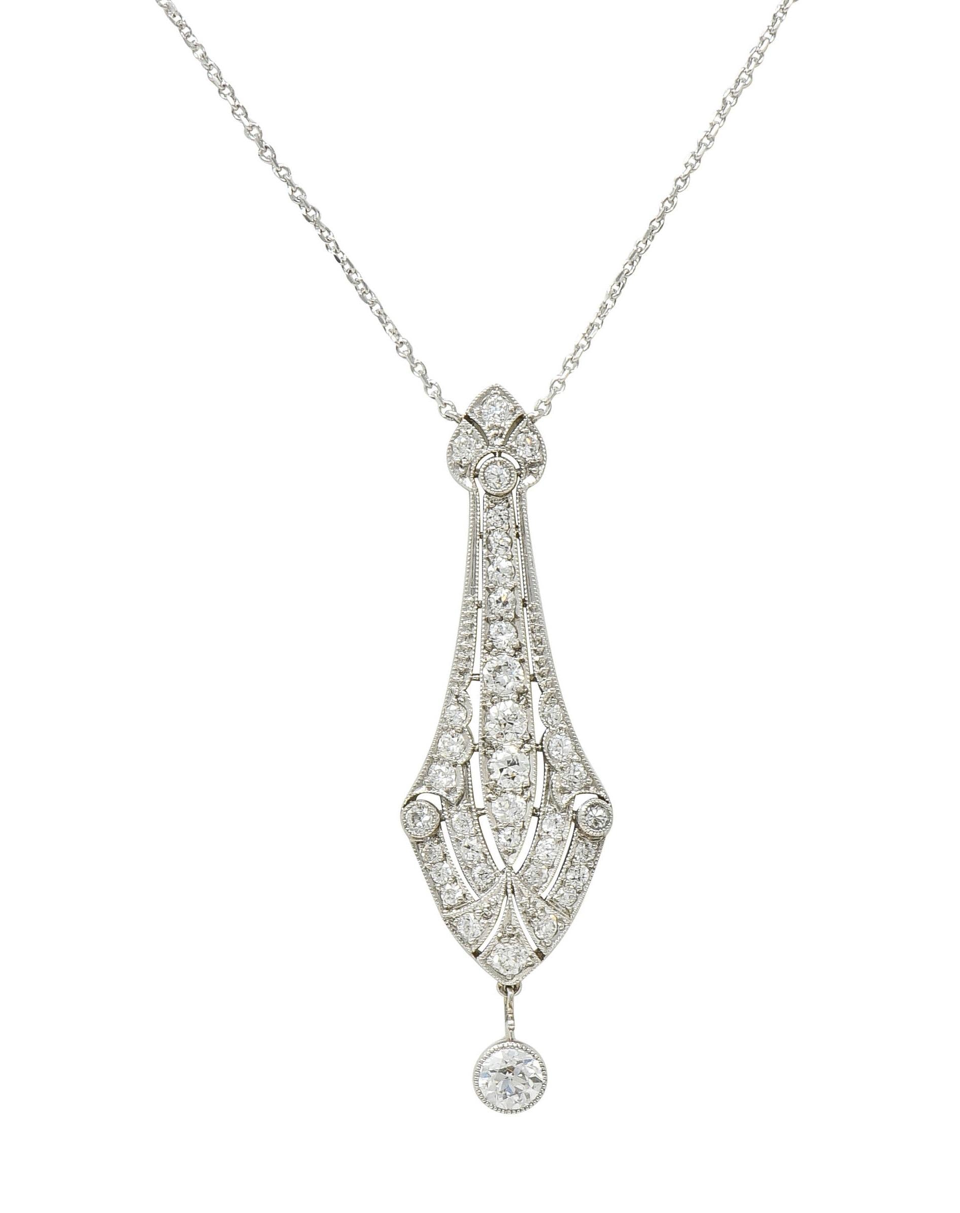 Art Deco Diamond Platinum 14 Karat Gold Pendant Vintage Drop Necklace