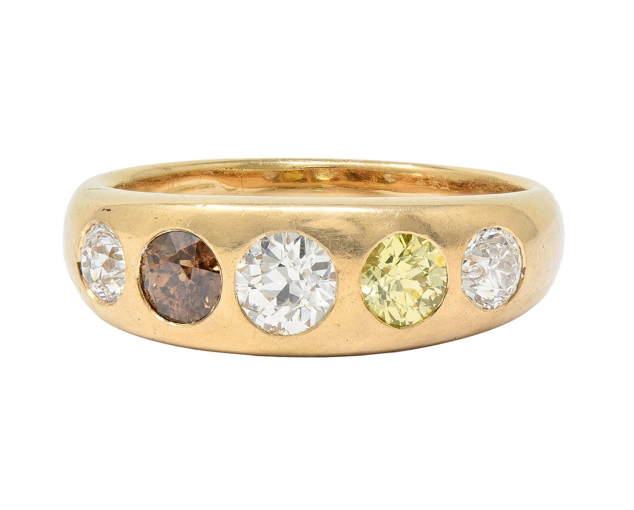 1960's 1.25 CTW Fancy Multi-Colored Diamond 14 Karat Gold Vintage Band Ring