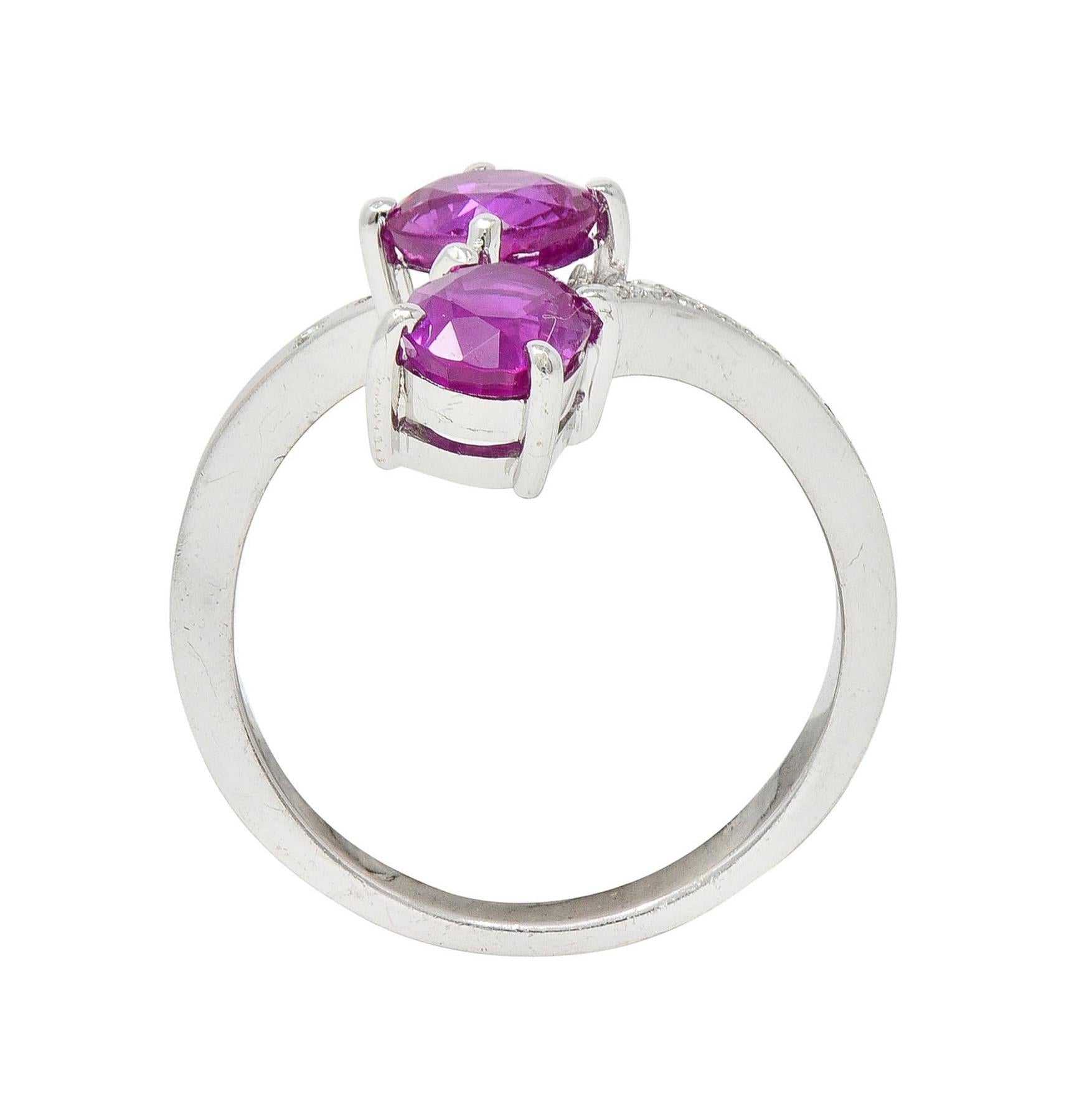 Contemporary 1.85 CTW Madagascar Pink Sapphire Diamond 18K Gold Bypass Ring GIA