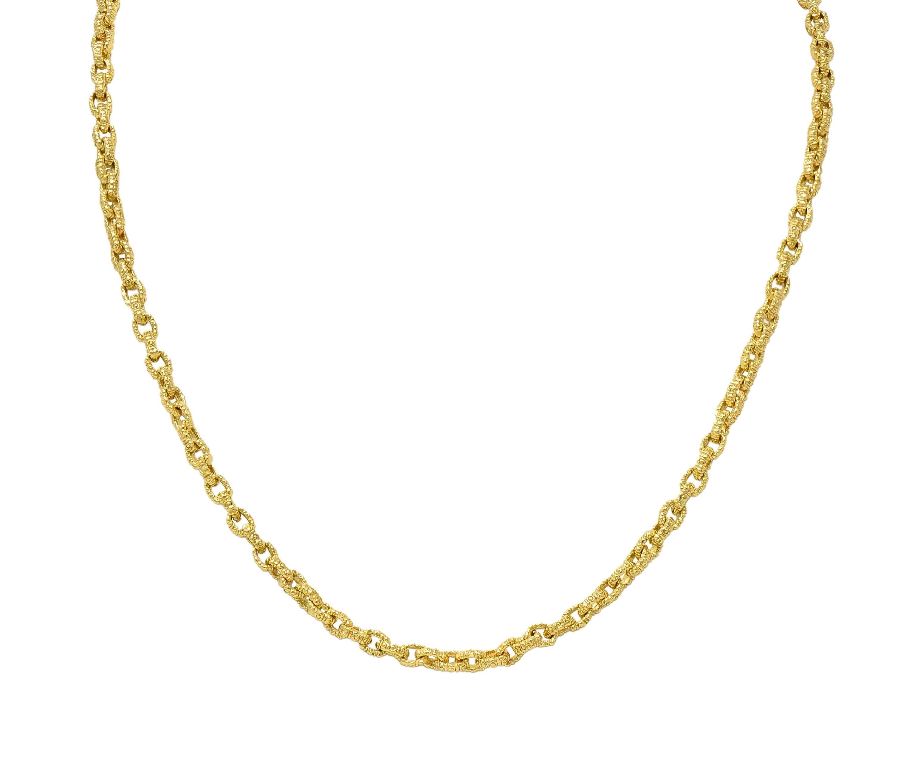 1960's 18 Karat Yellow Gold Vintage Textured Cable Link Chain Necklace