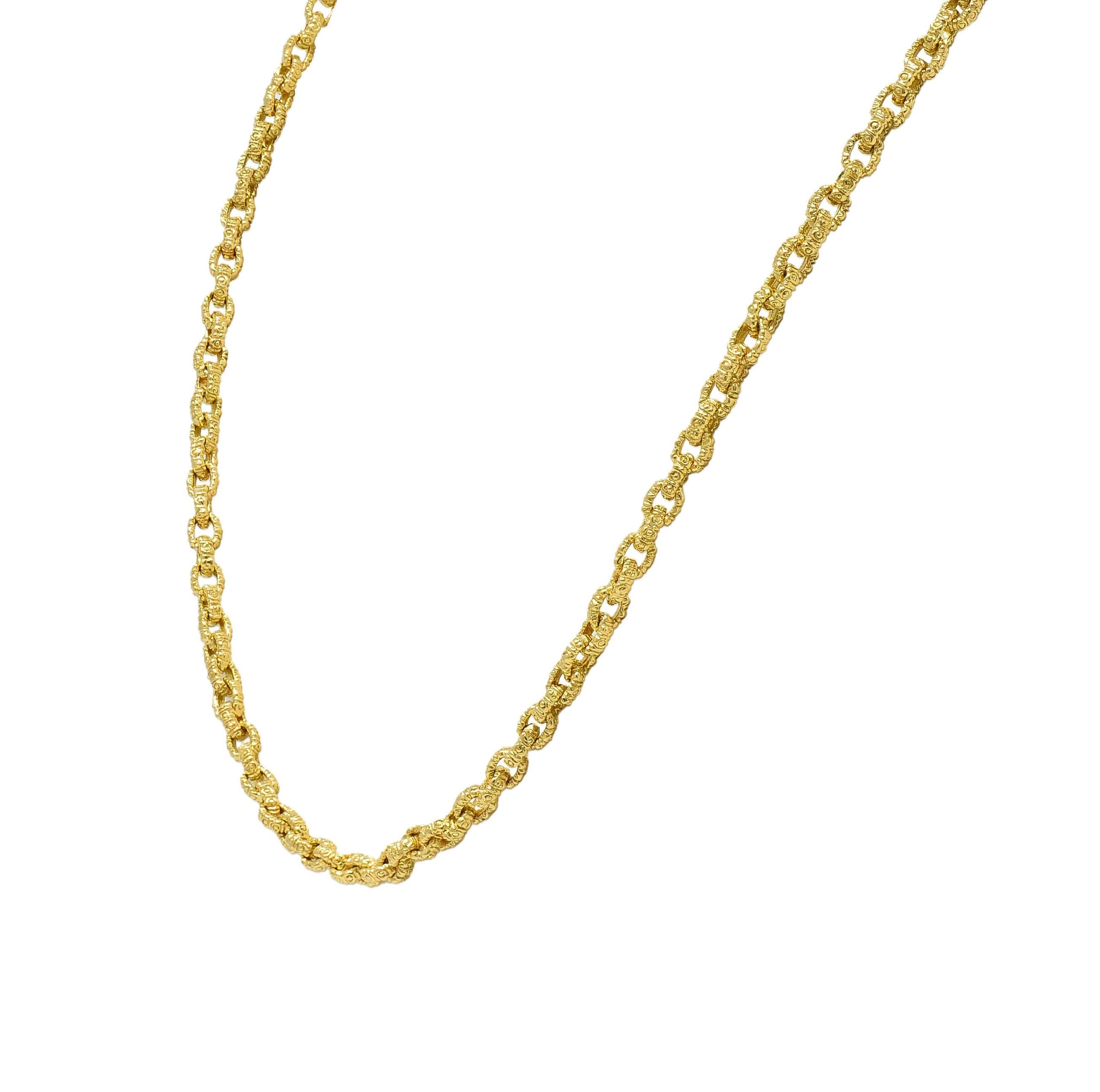 1960's 18 Karat Yellow Gold Vintage Textured Cable Link Chain Necklace